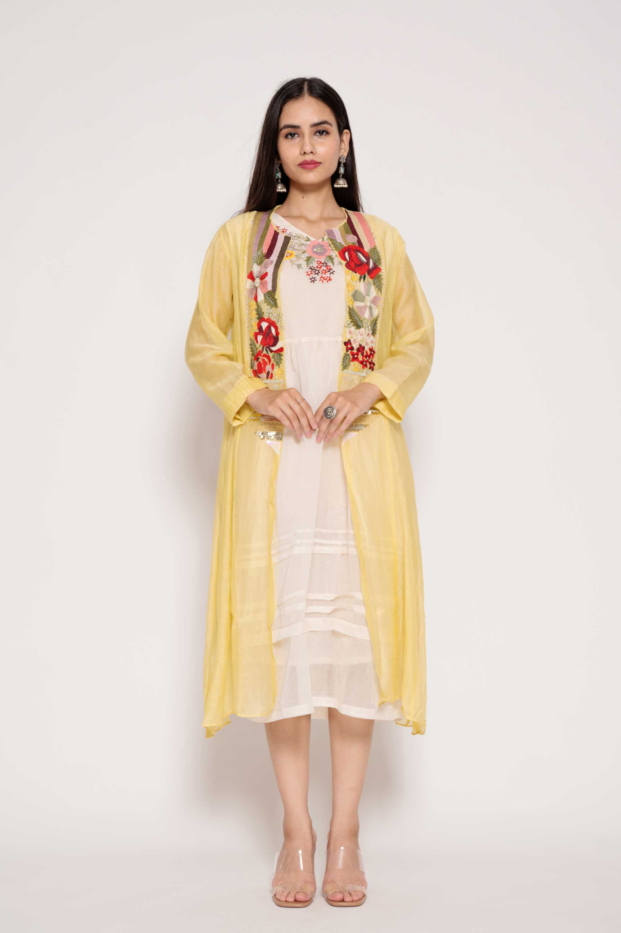 Embroidered Long Jacket Dress Set Embroidered Long Jacket Dress Set