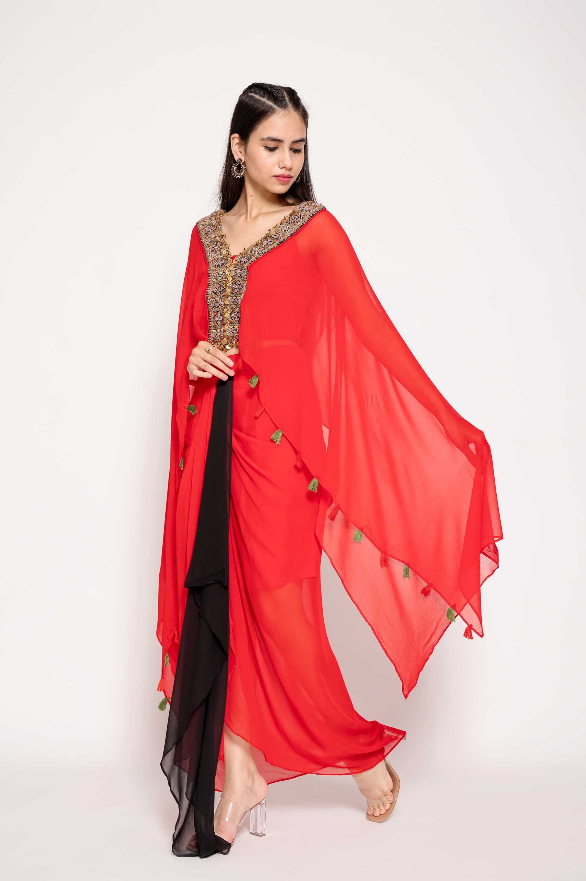 Festive V-Neck  Indowestern Coord