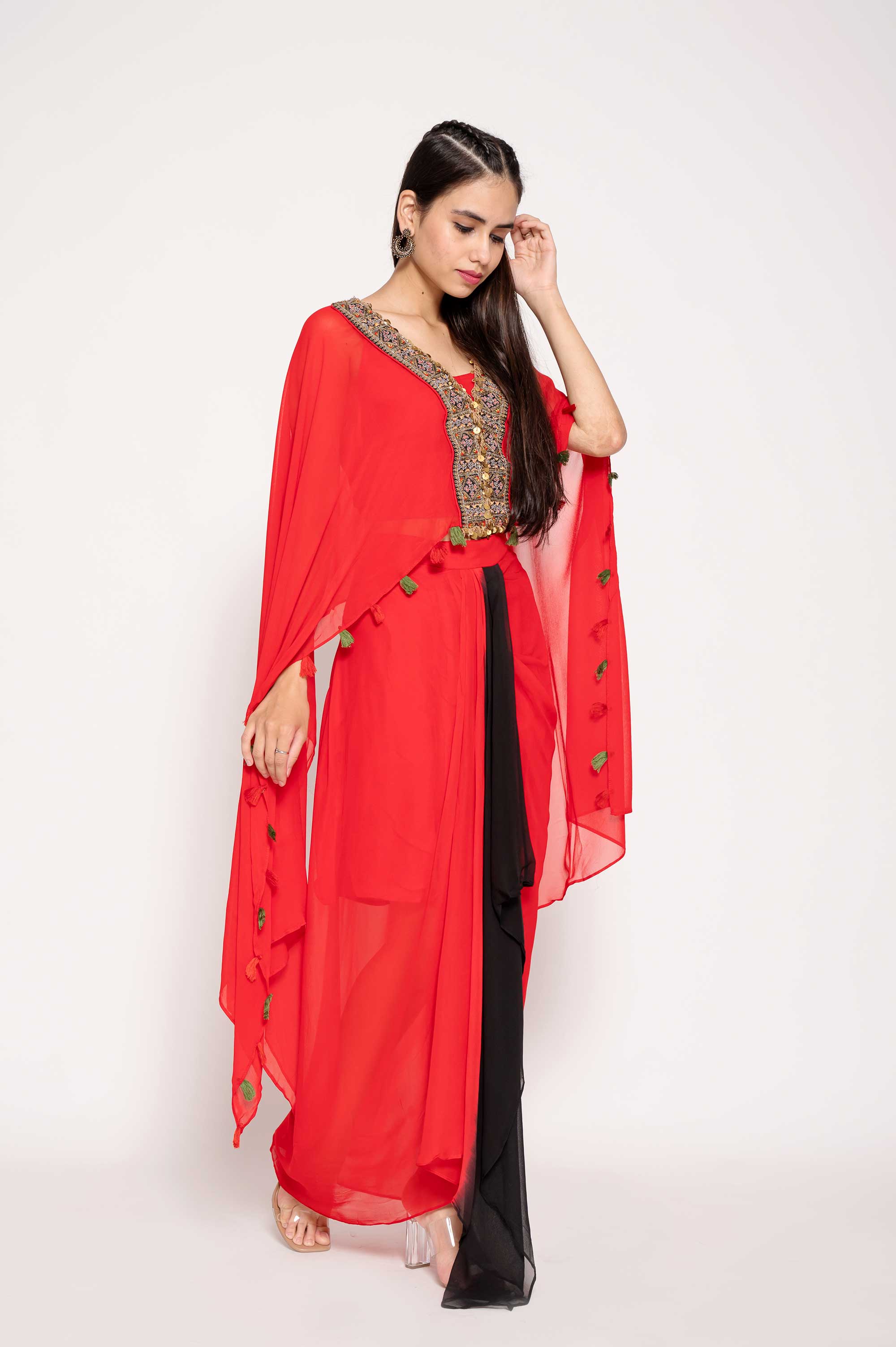 Festive V-Neck  Indowestern Coord