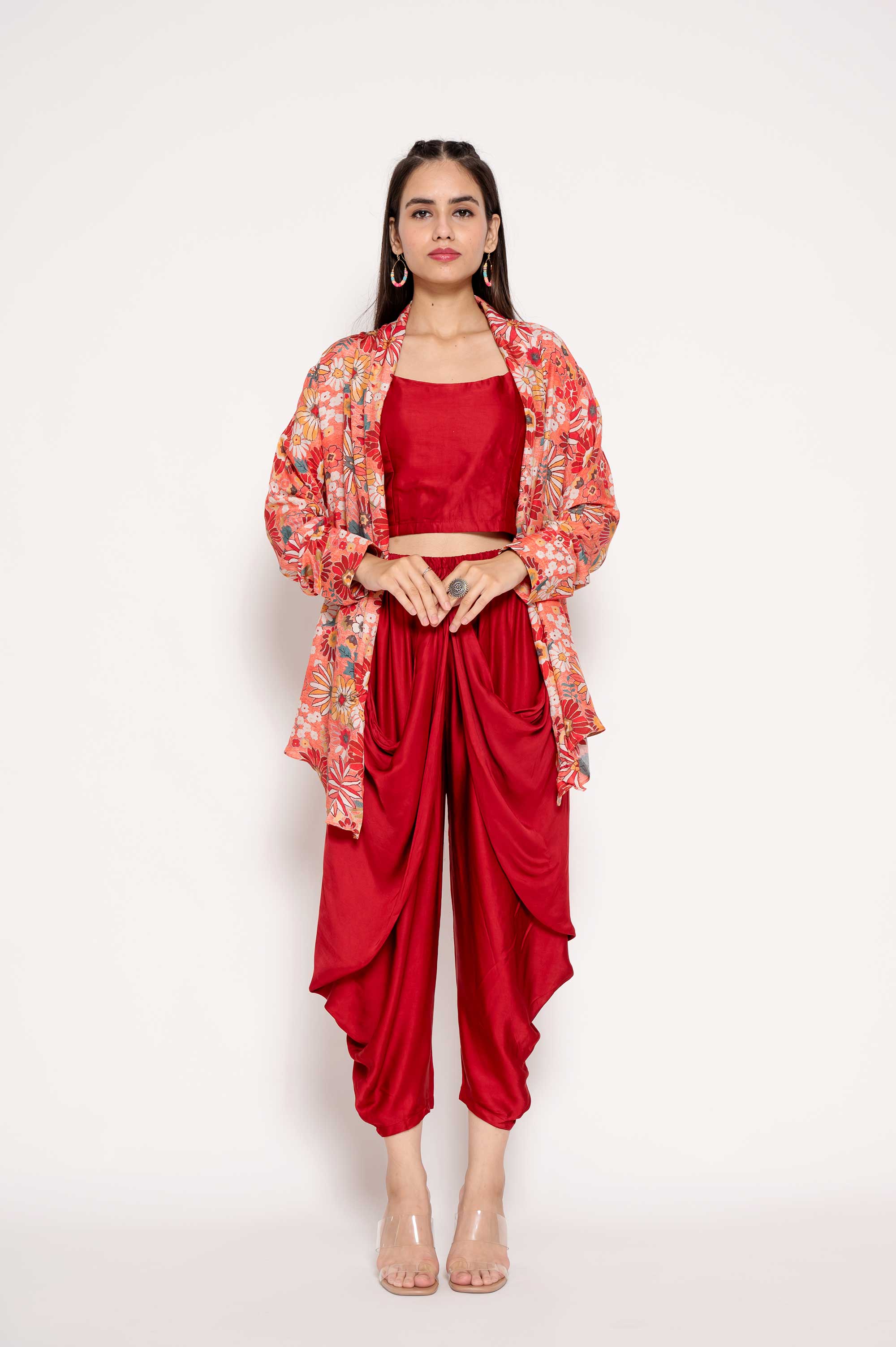 3 pc Solid Coord with Floral Jacket