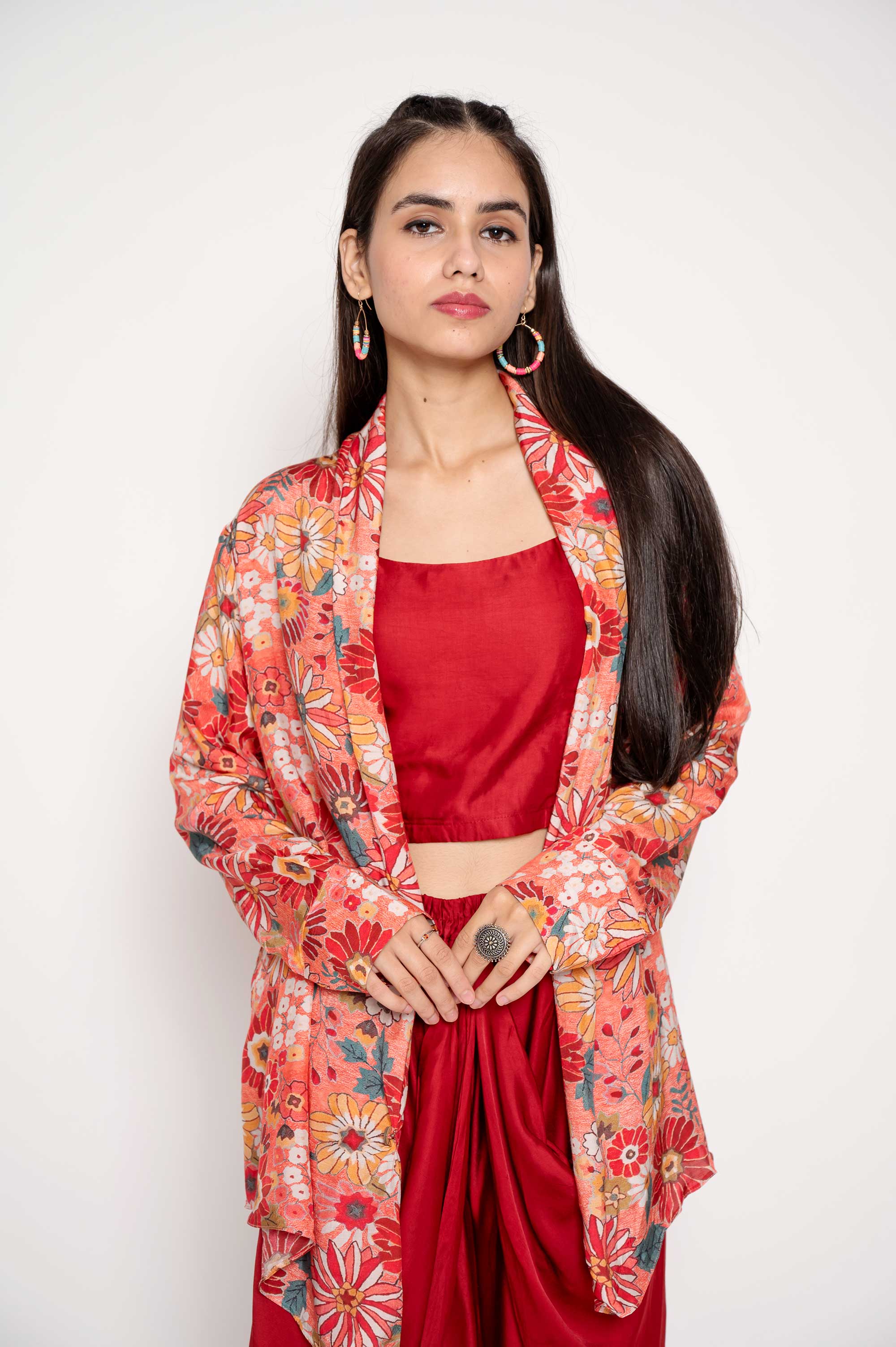 3 pc Solid Coord with Floral Jacket