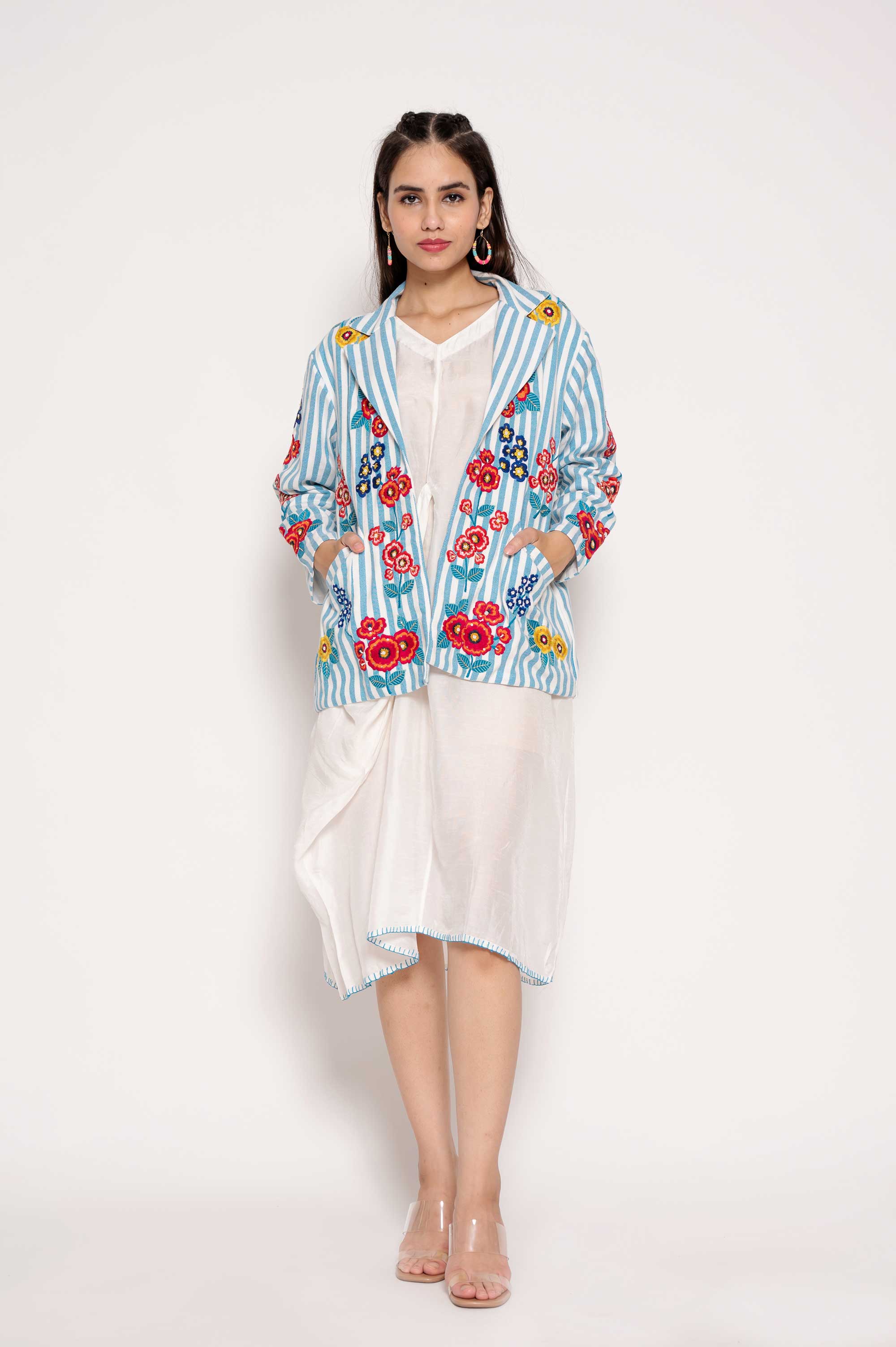 Embroidered Cotton Jacket with Silk Midi dress