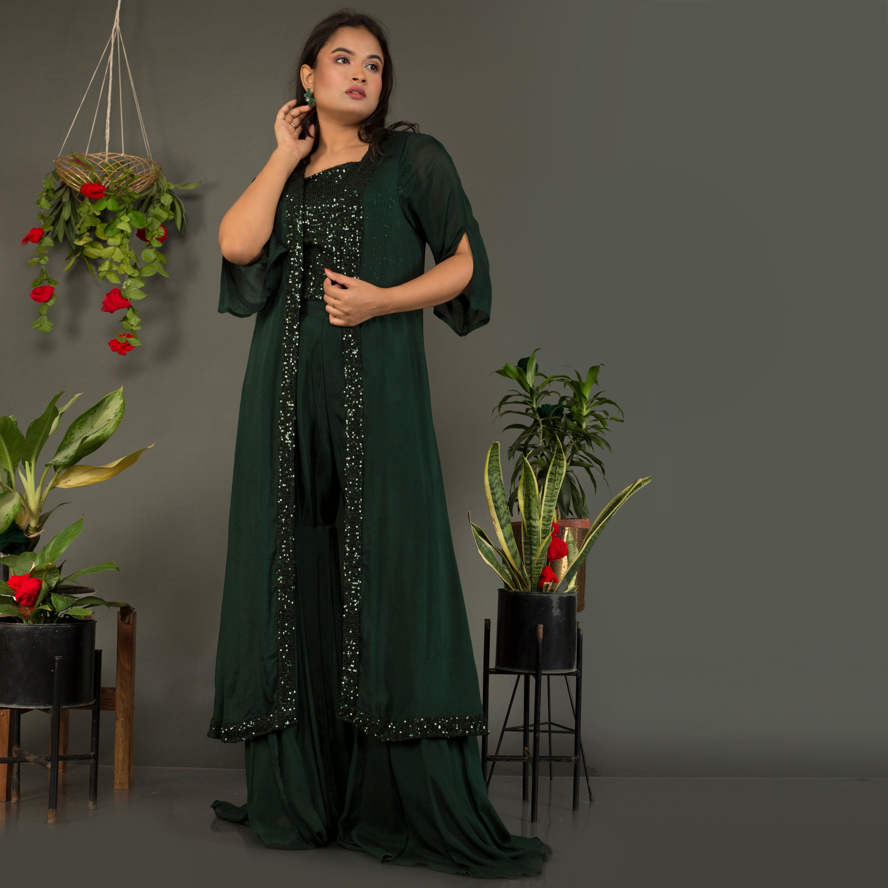 Sequins top with sarara and jacket