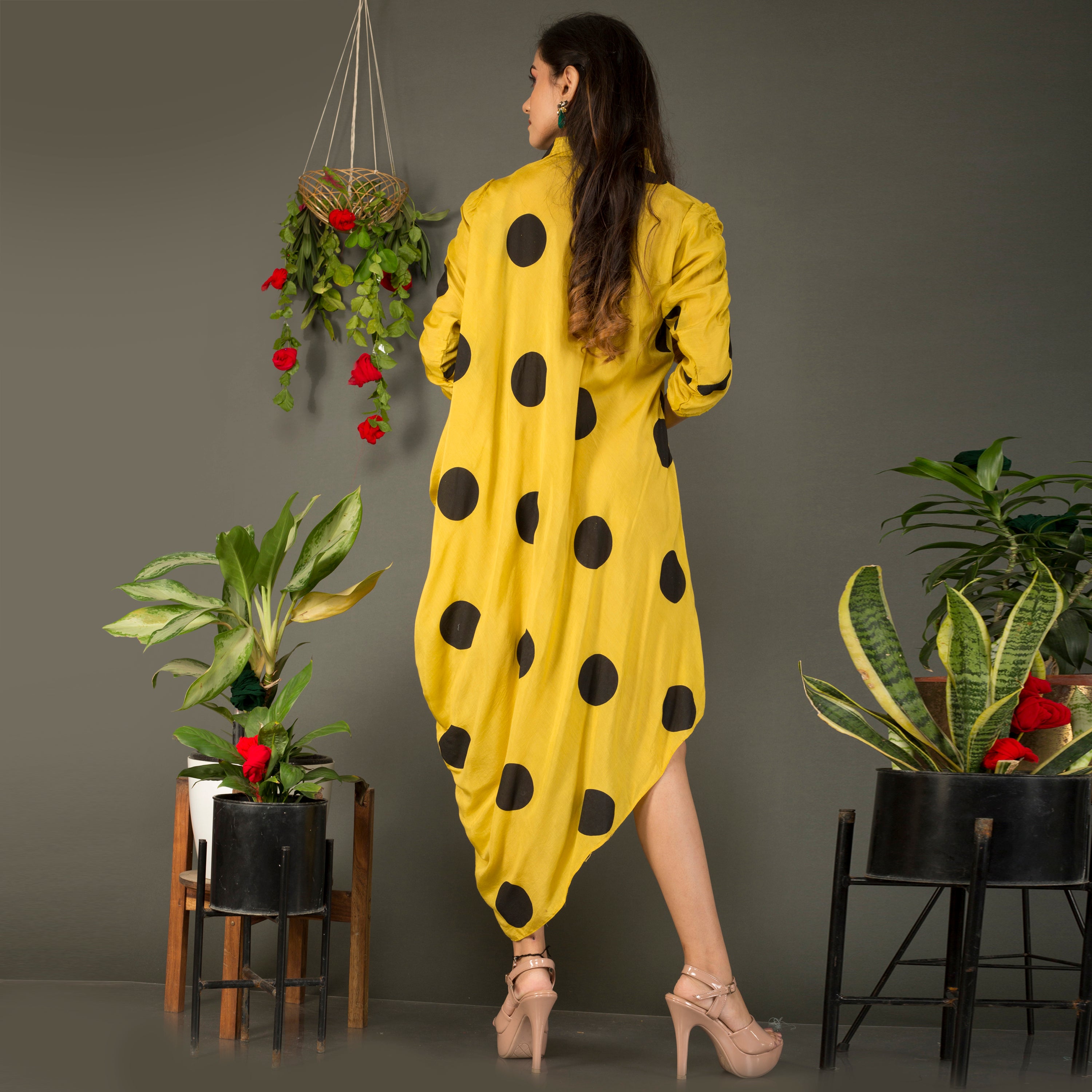 Polka dot draped tunic dress