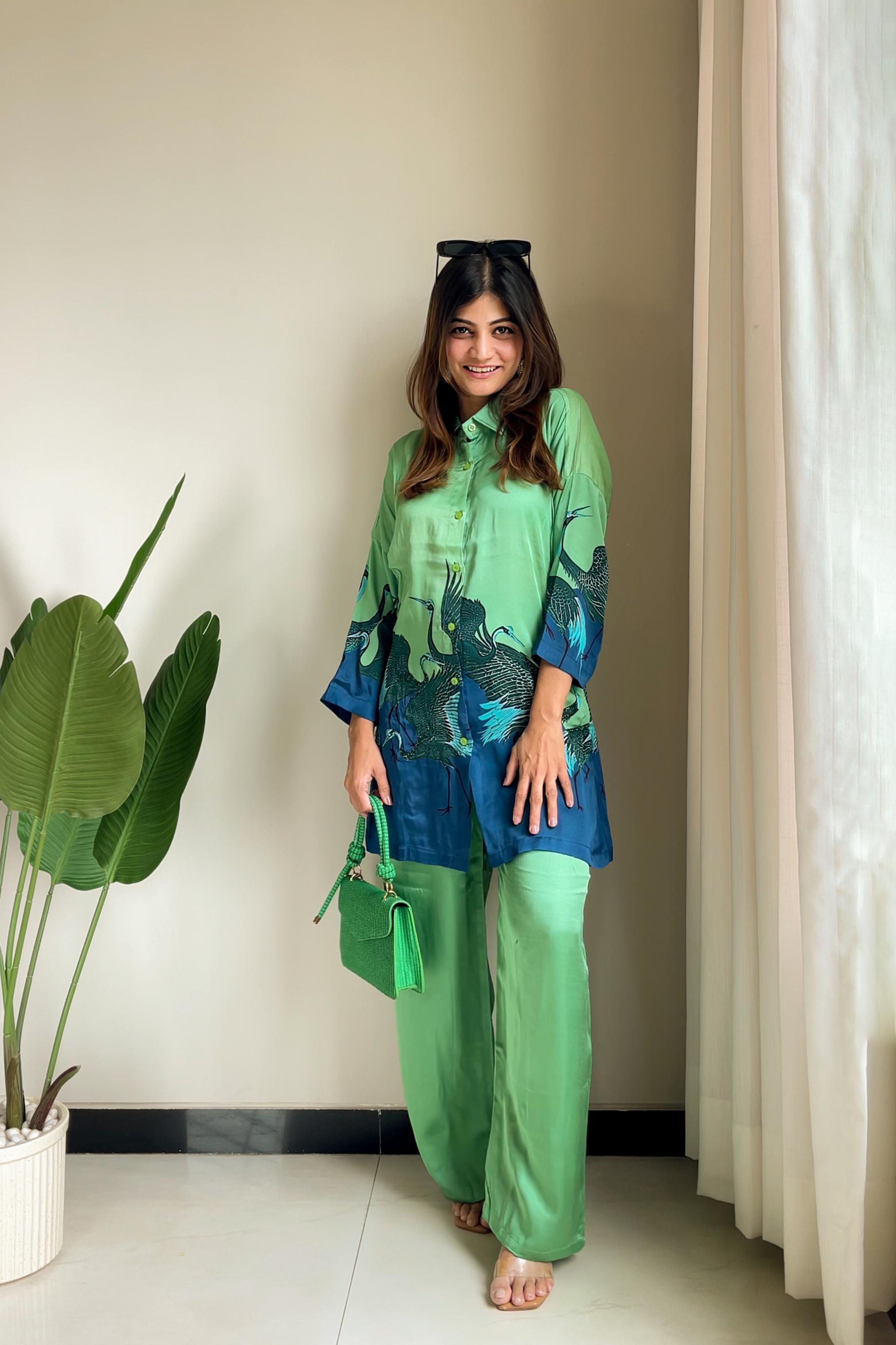 Swan Printed with Sequin Work in Top and Pant