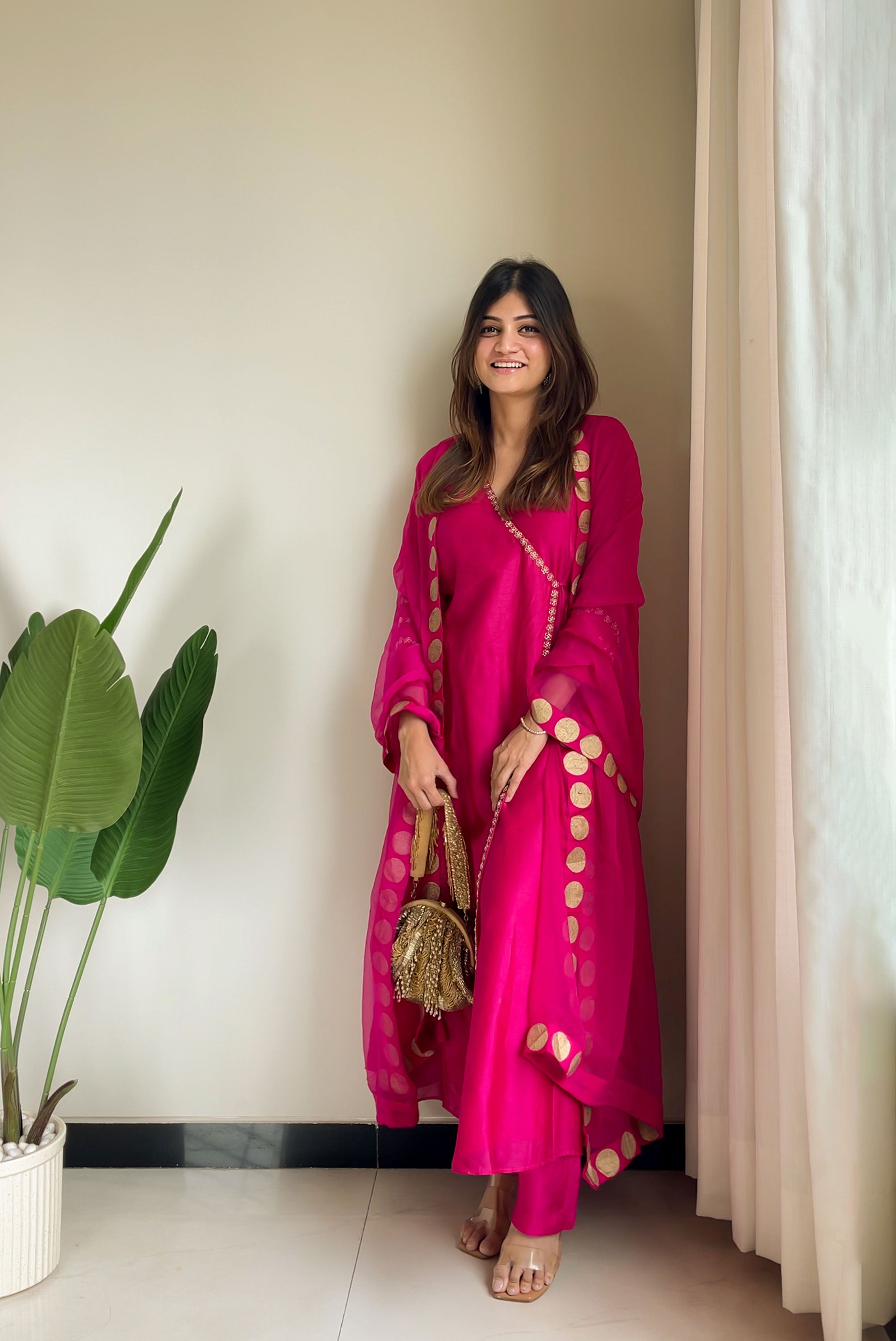 Anrakha patten suit With pant and chiffon dupatta