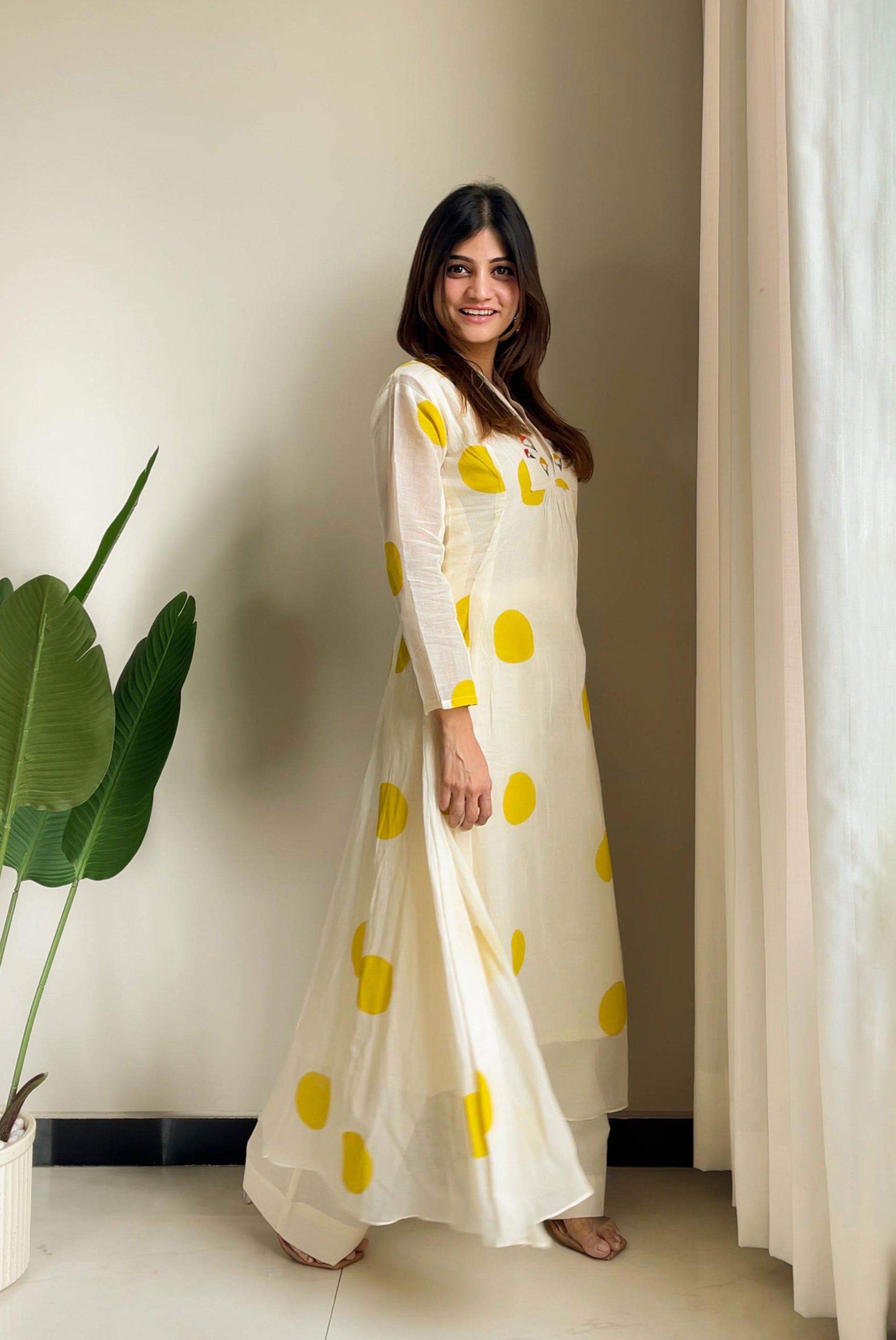 Polka Dot with Thread Work Kurta and Pant