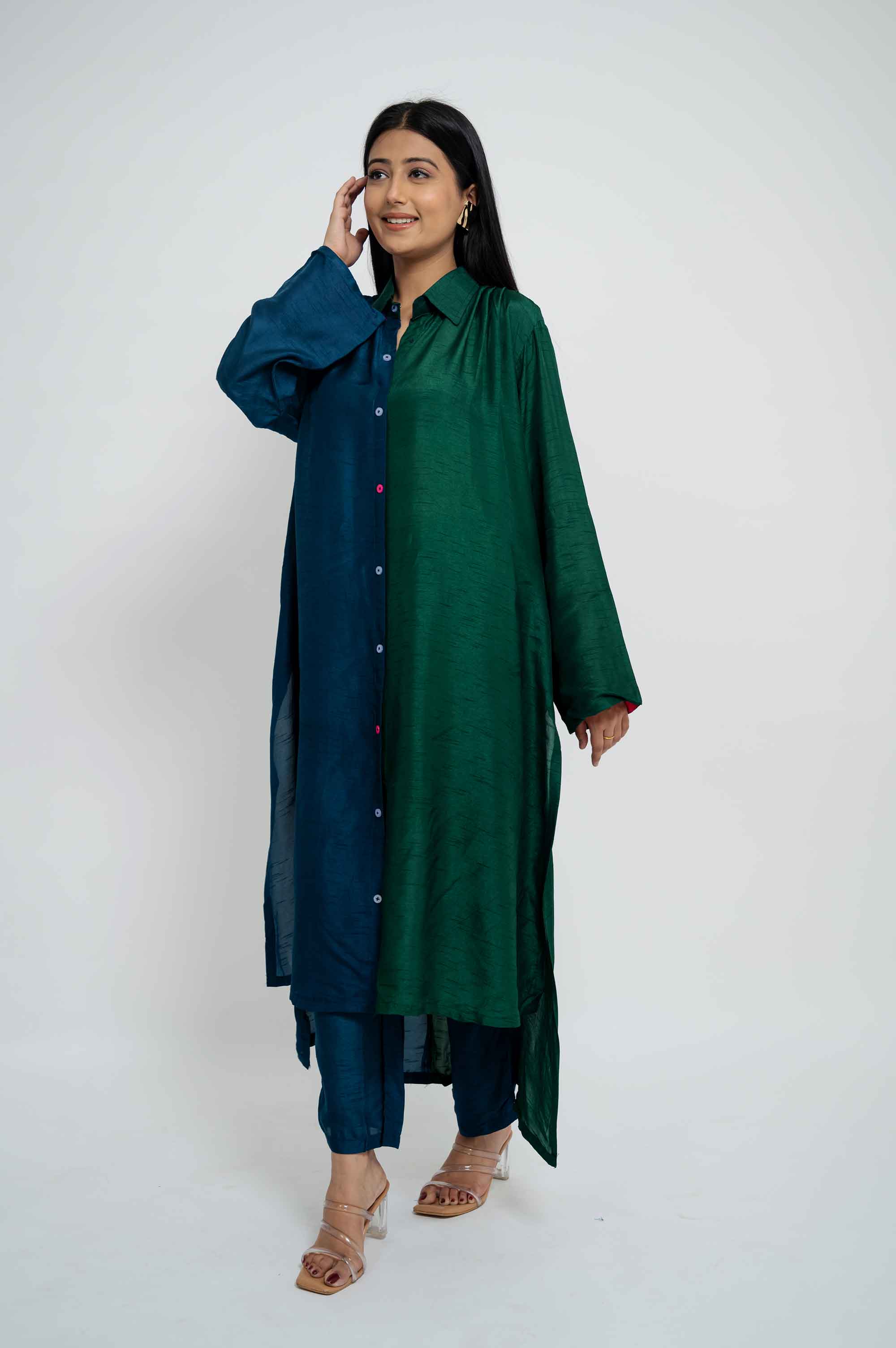 Dual Colour Half-half Kurta Set