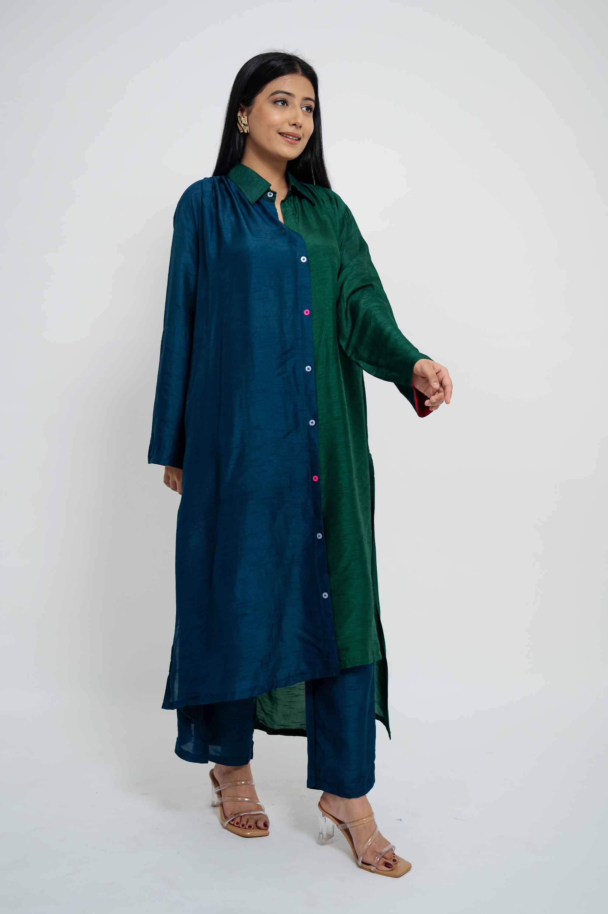 Dual Colour Half-half Kurta Set