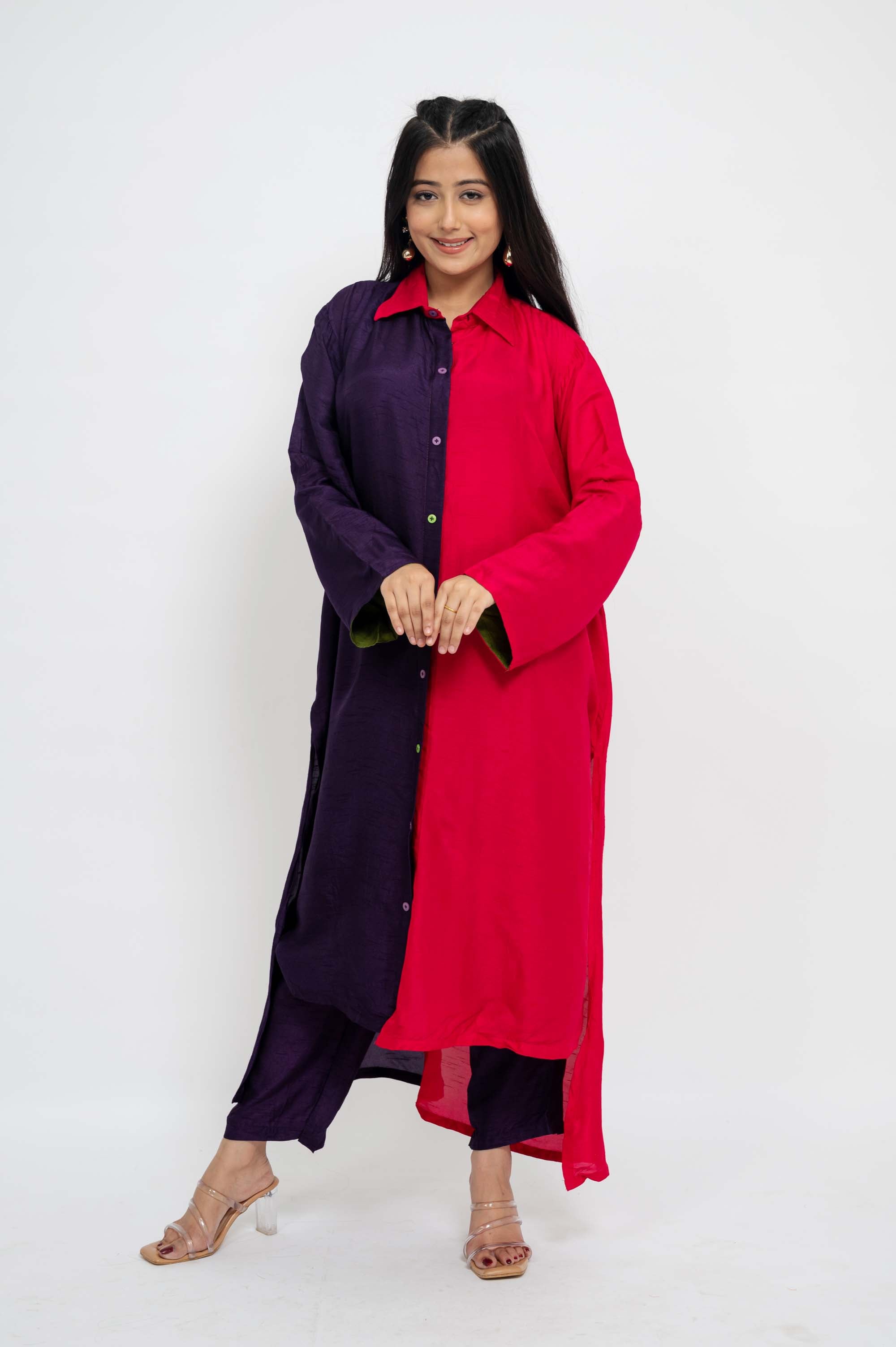 Dual Colour Half-half Kurta Set