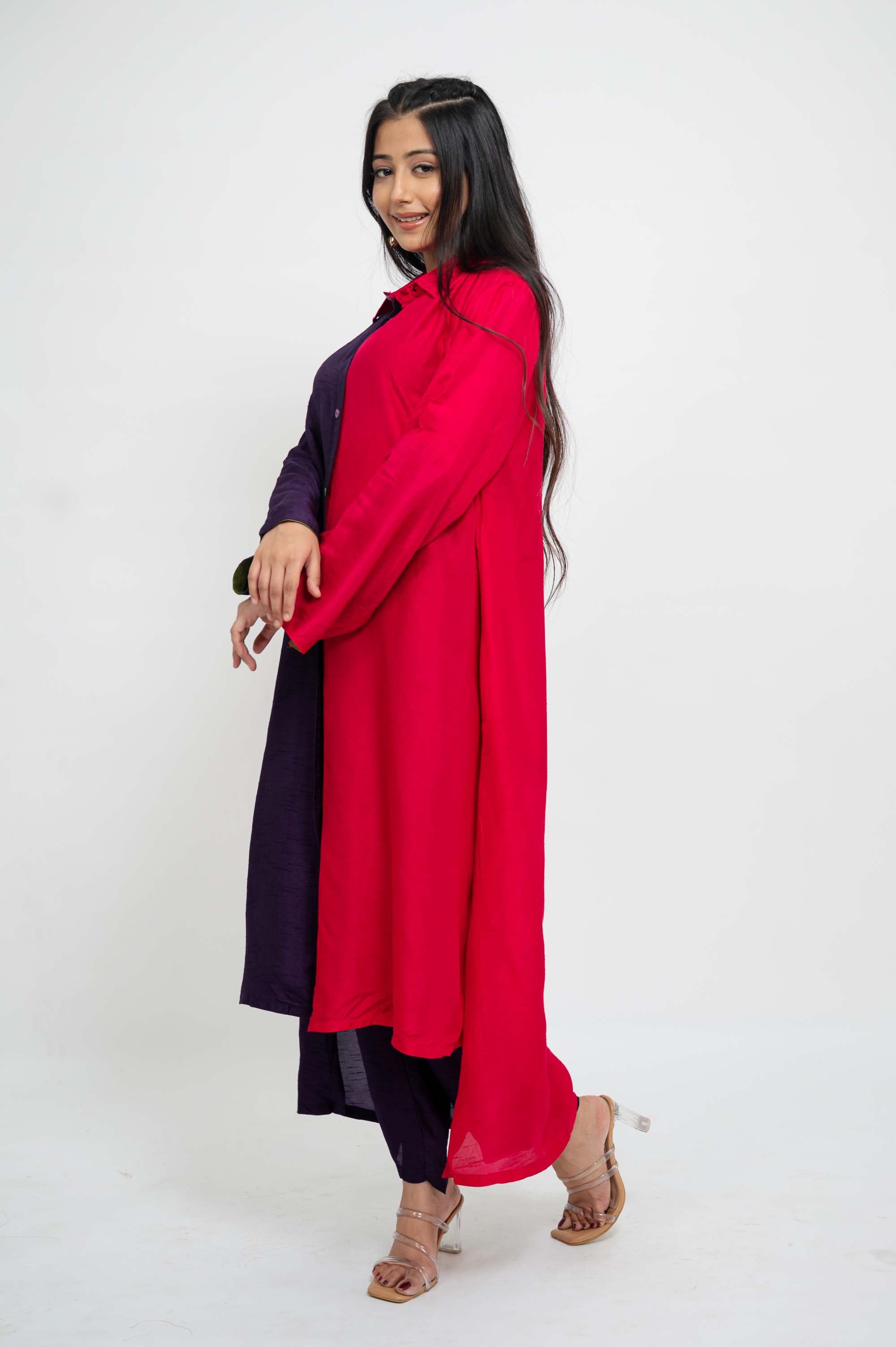 Dual Colour Half-half Kurta Set