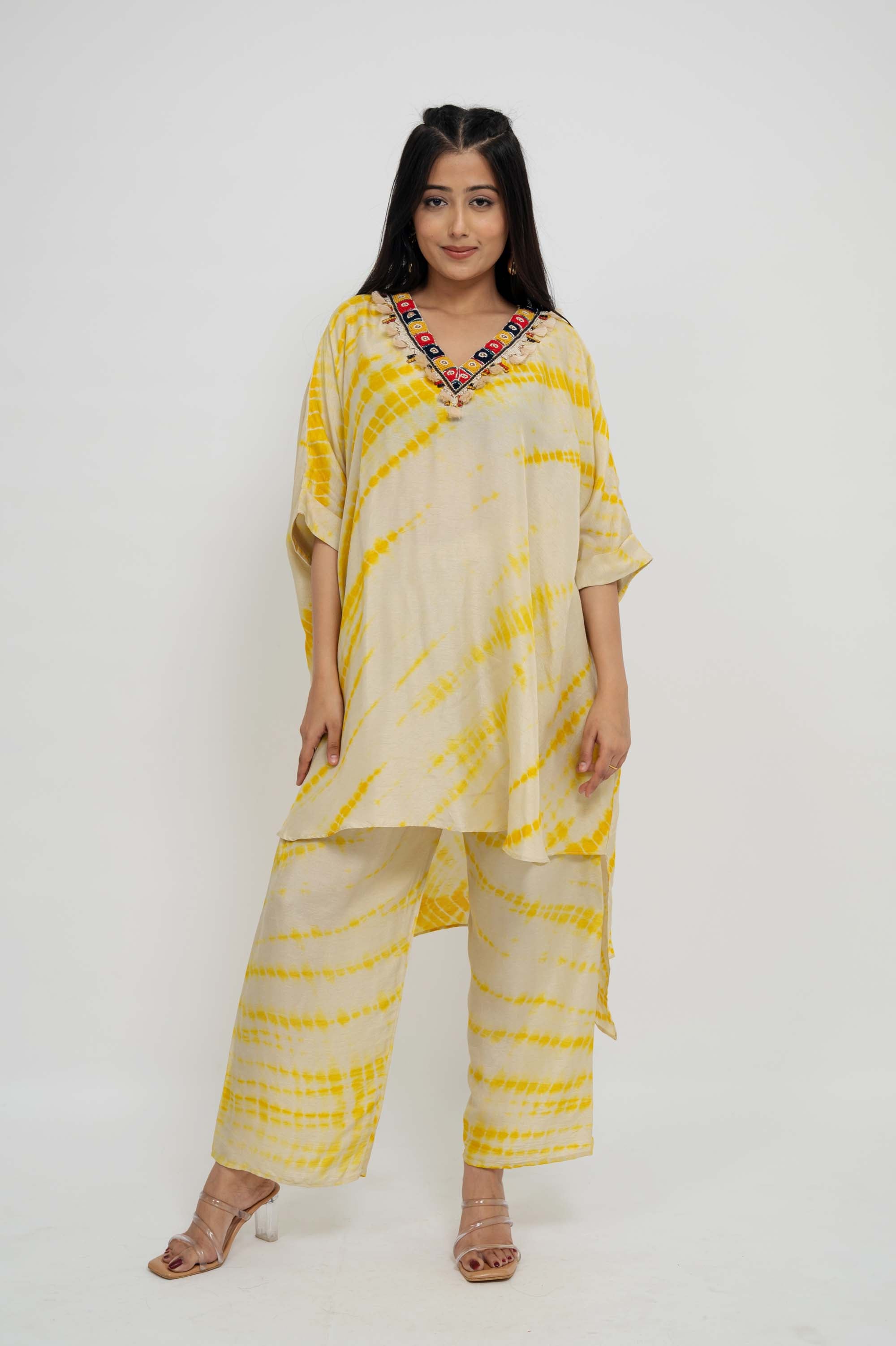 High Low baggy Coord with Embroidered Neckline