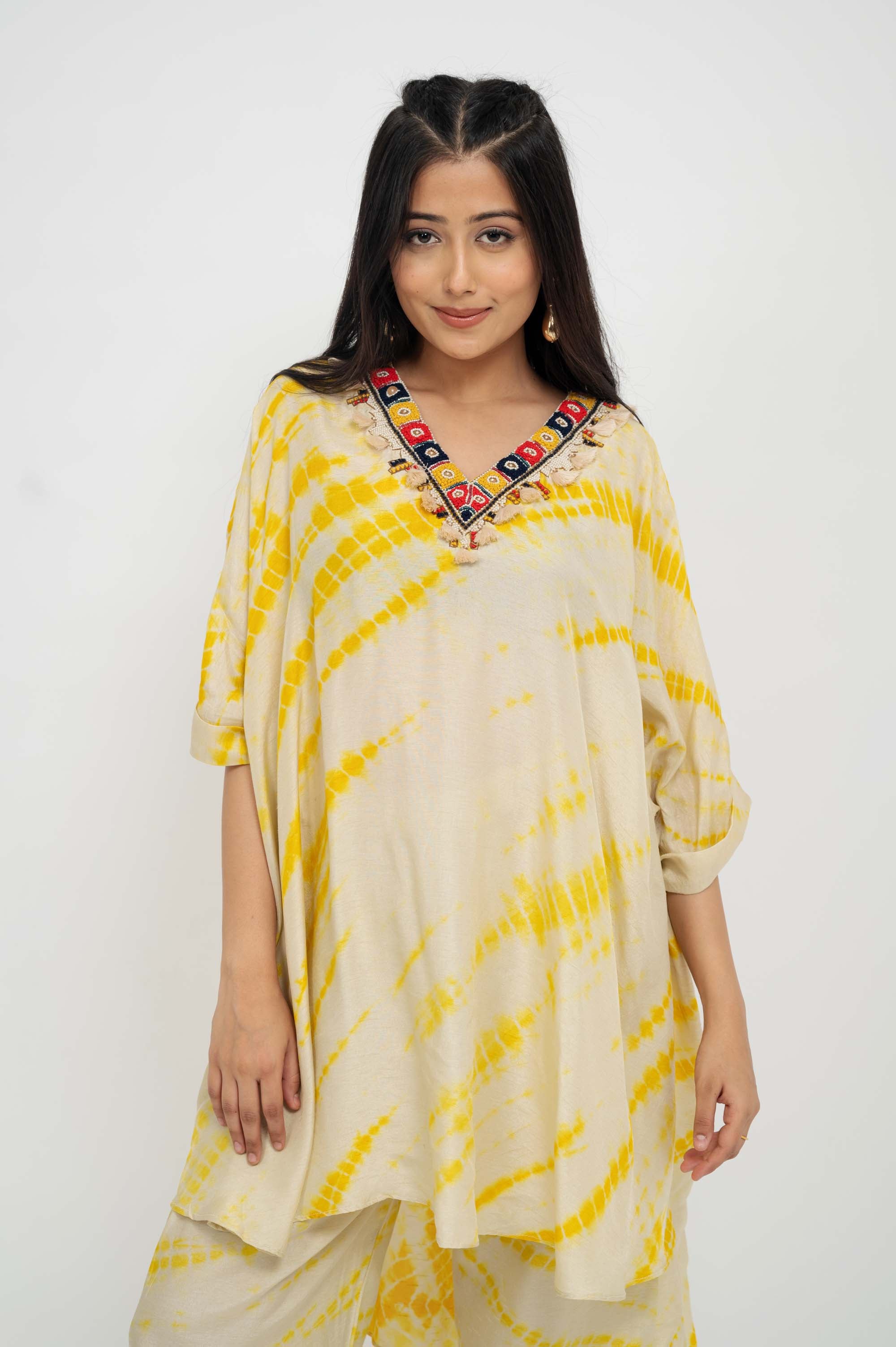 High Low baggy Coord with Embroidered Neckline