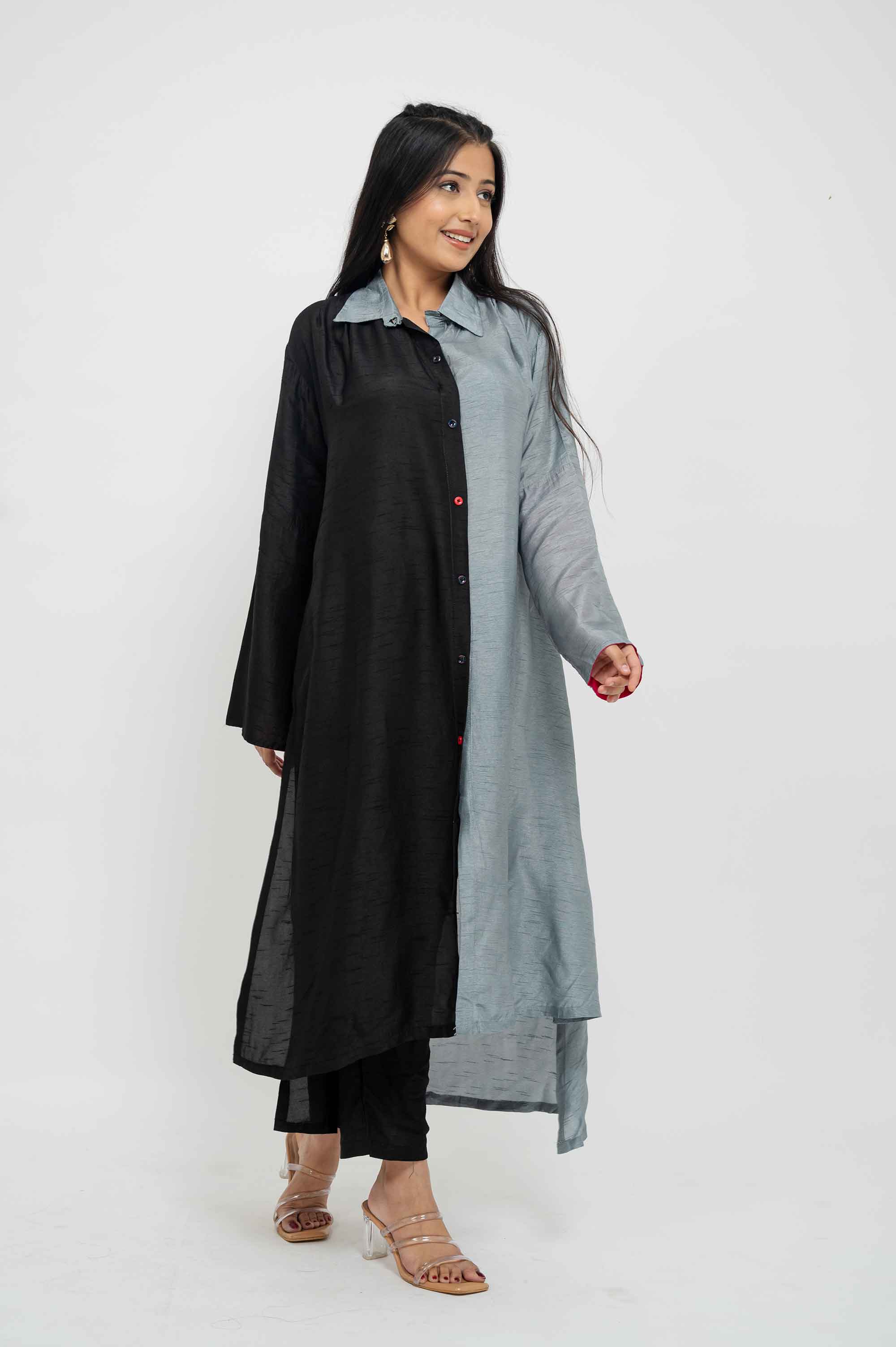 Dual Colour Half-half Kurta Set