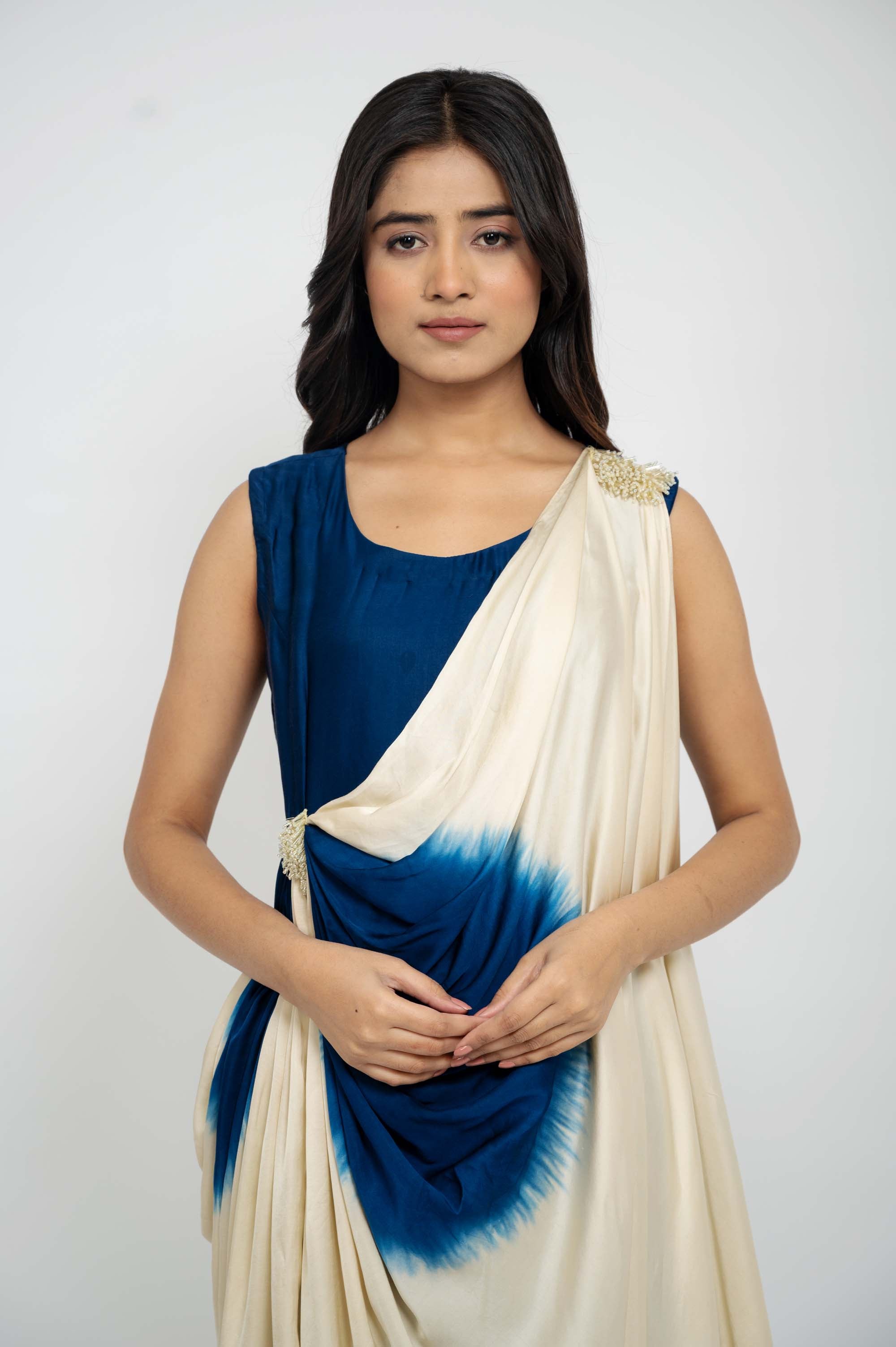 Dual Colour Drape Style Gown
