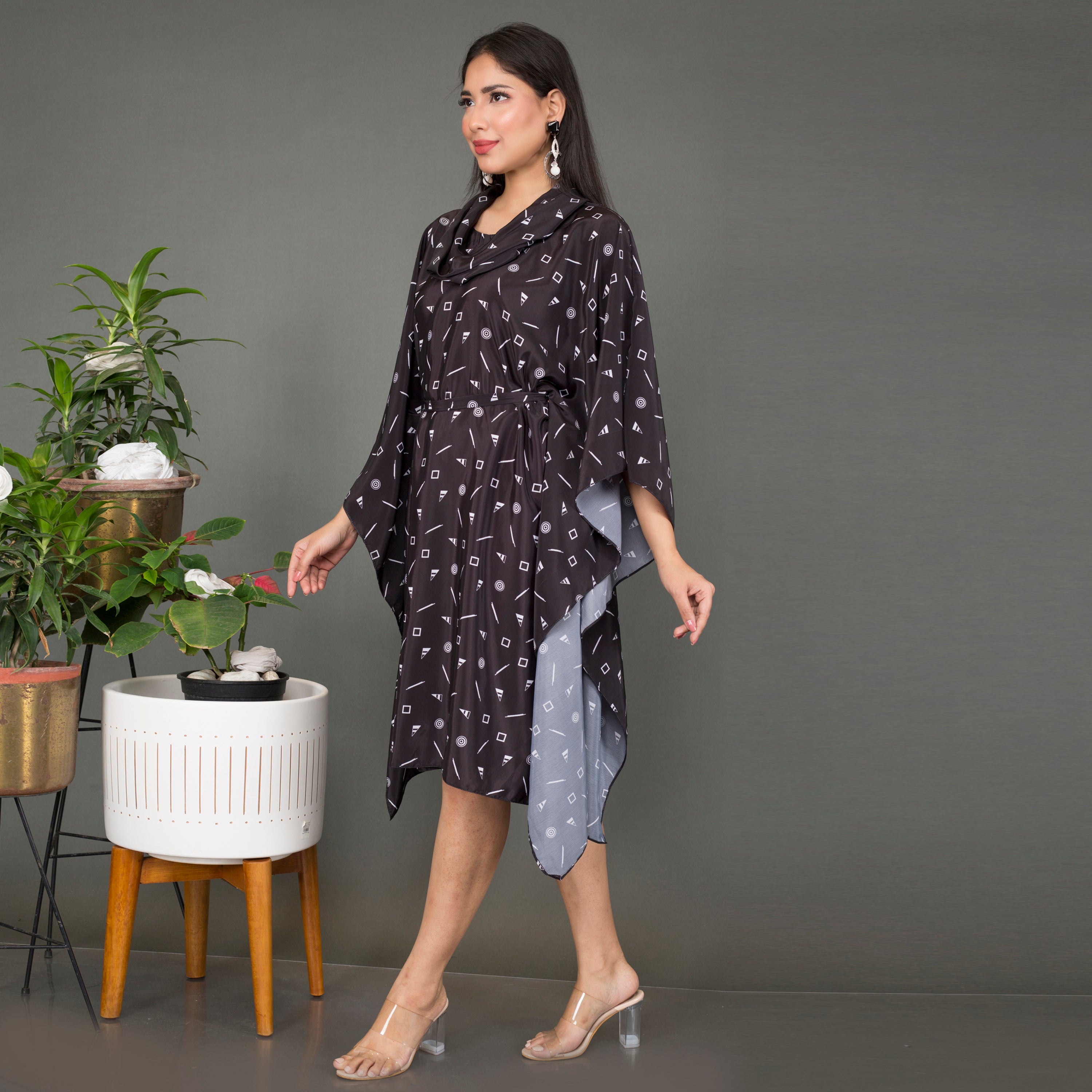 Cowl Collared Kaftan Dress with belt