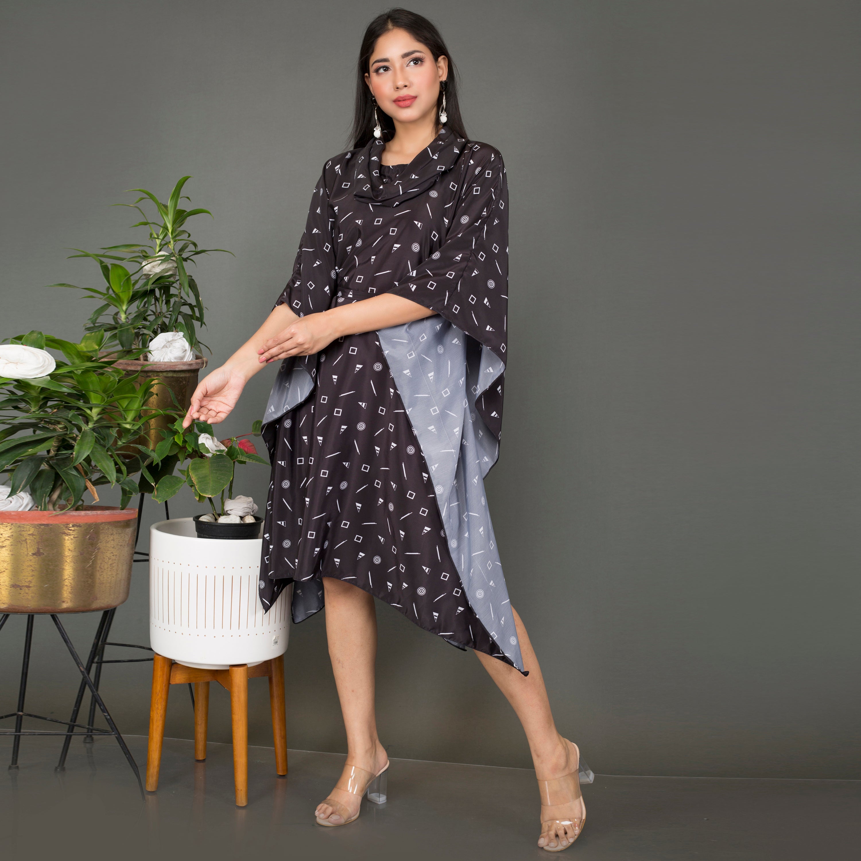 Cowl Collared Kaftan Dress with belt
