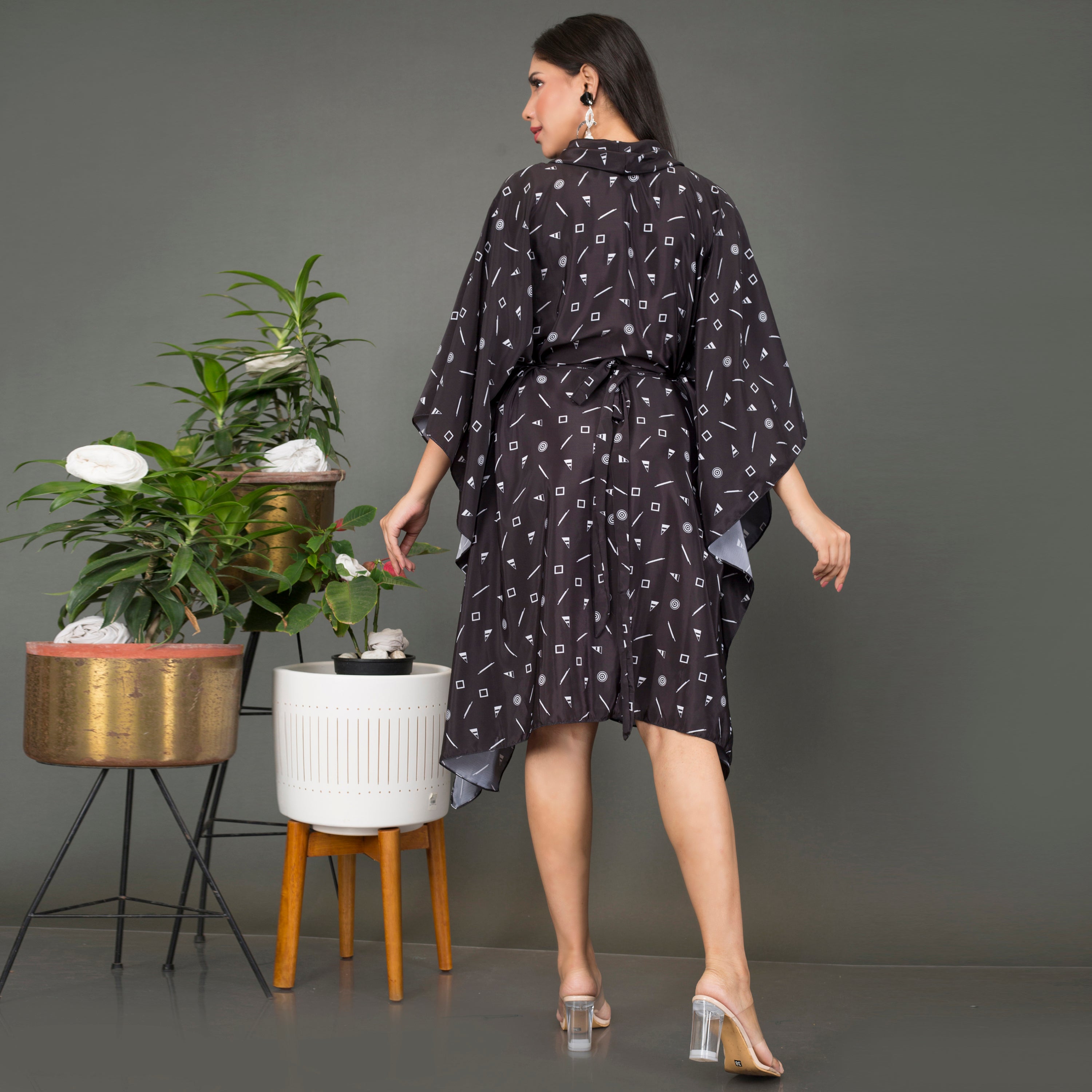 Cowl Collared Kaftan Dress with belt