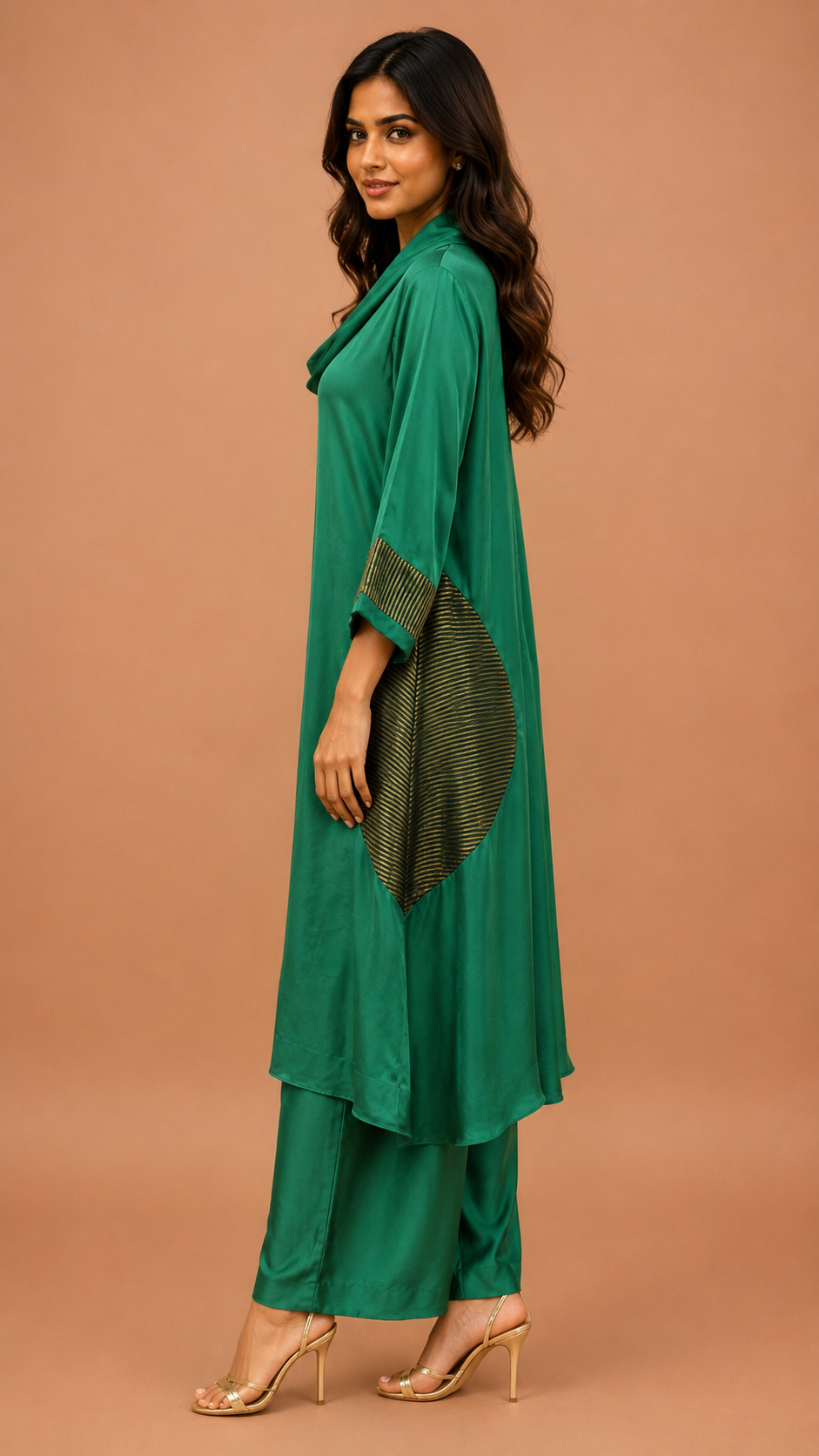 Cowl neck kurta with pant western ware