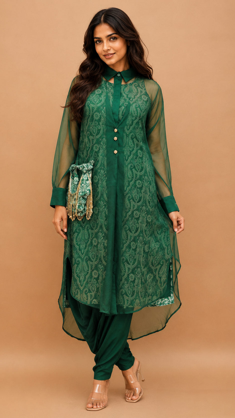 Kurta with pant  (2 piece set with printed inner an Accessories)  for traditional wear