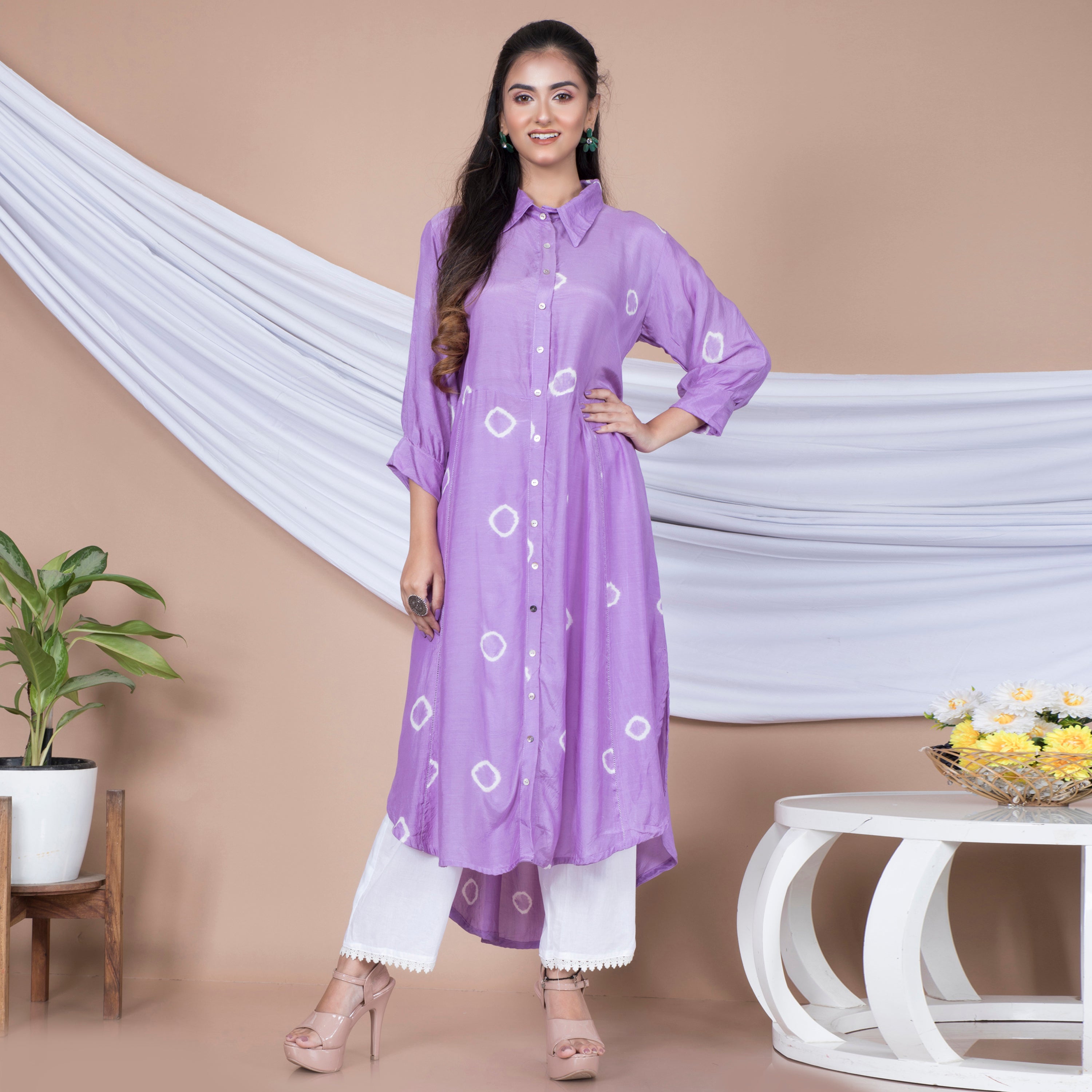 Tie Dye kurta set with collar