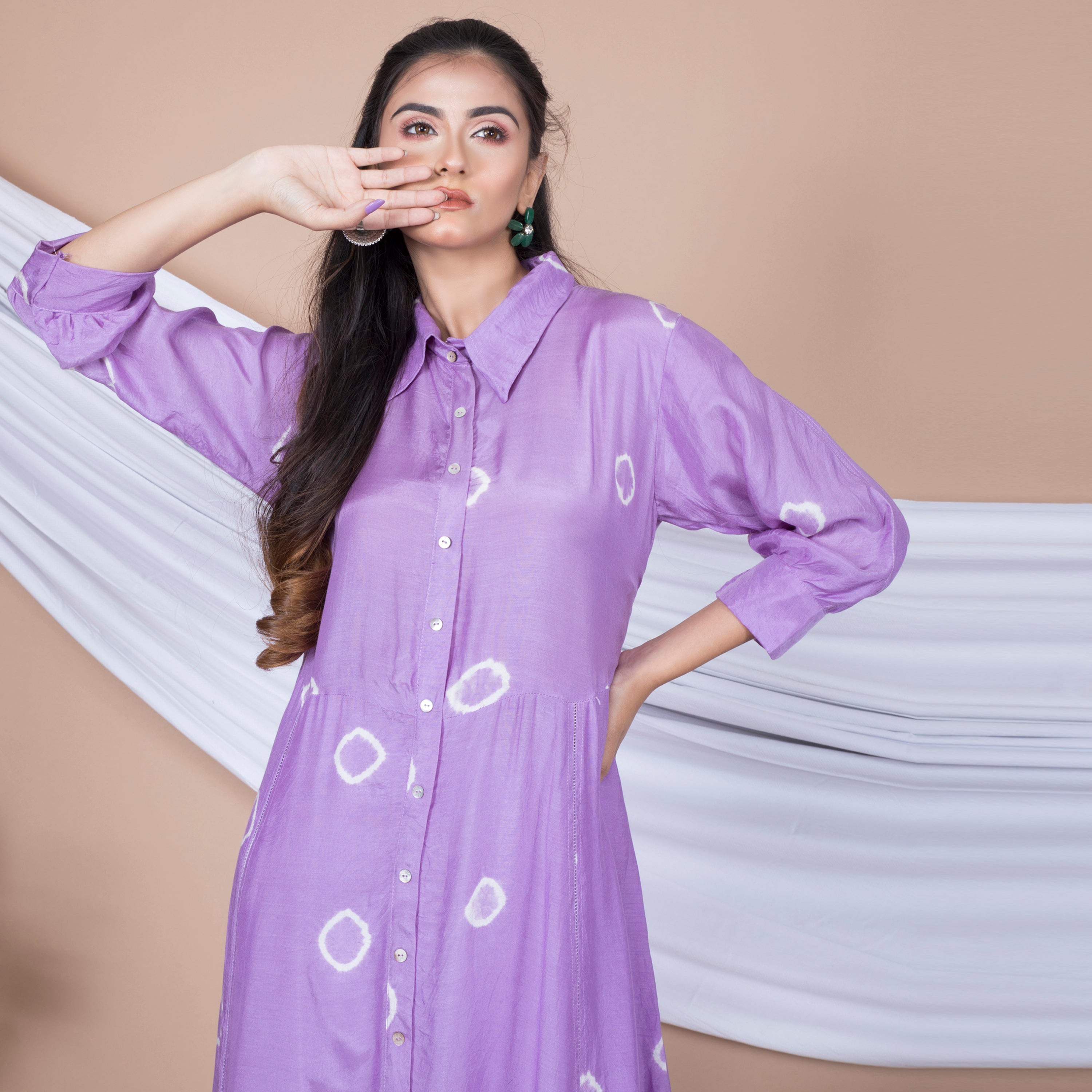 Tie Dye kurta set with collar