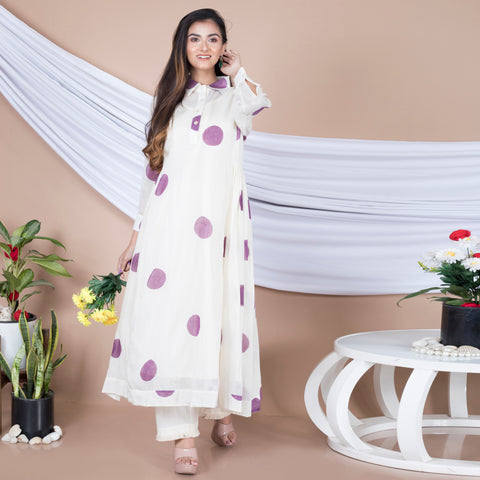 Polka Dot Collar Styled Kurta