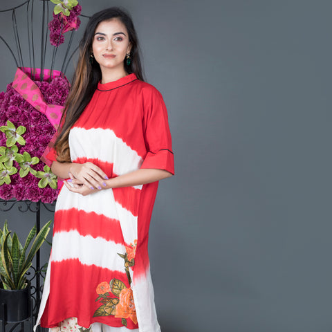 Cotton silk applique patch work kurta set