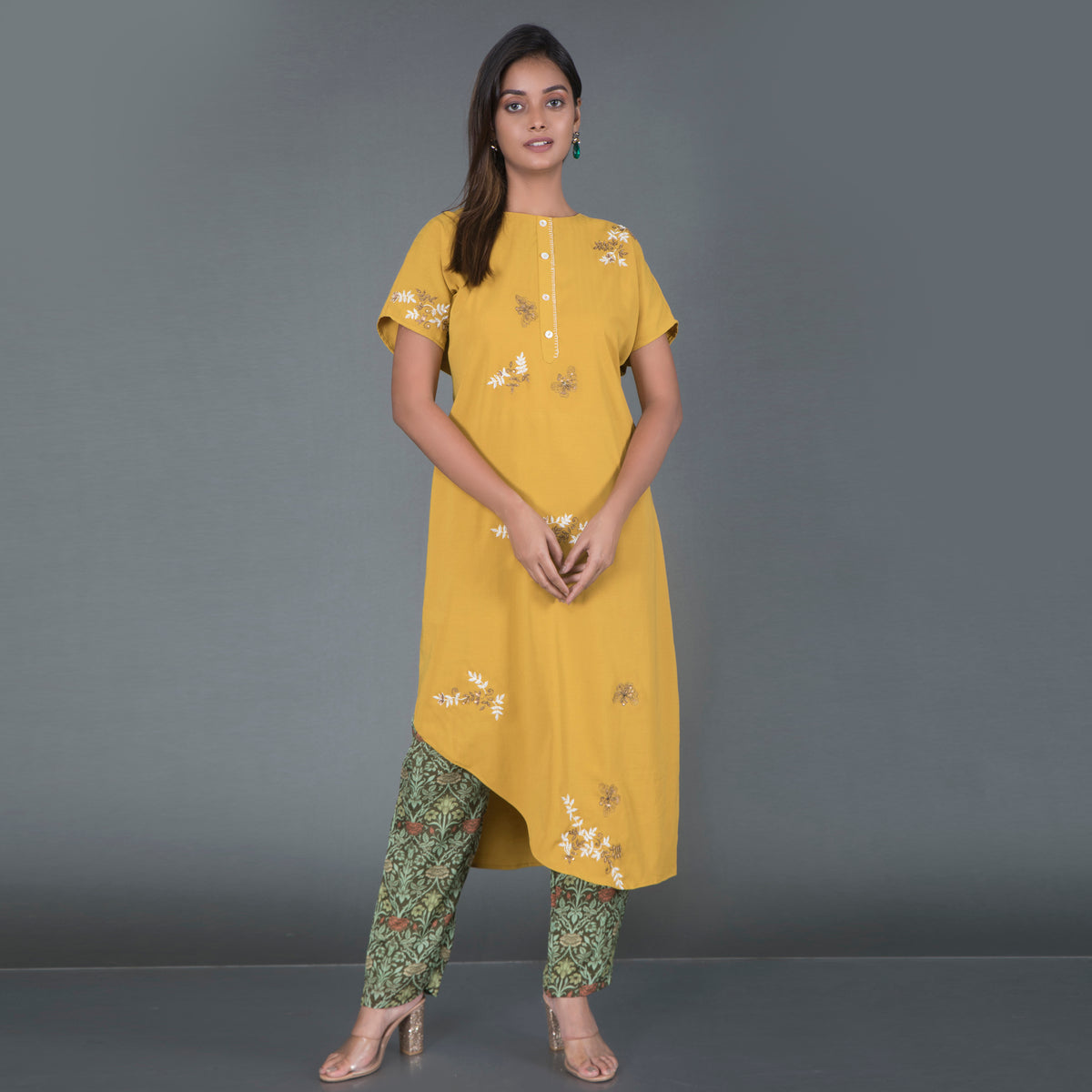 Asymmetrical printed kurta set