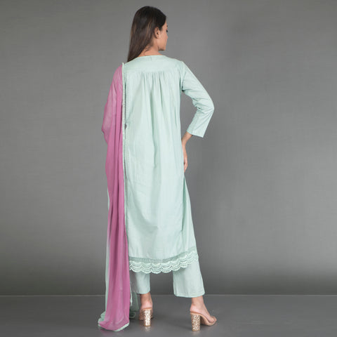 Embroidered thread work cotton kurta set