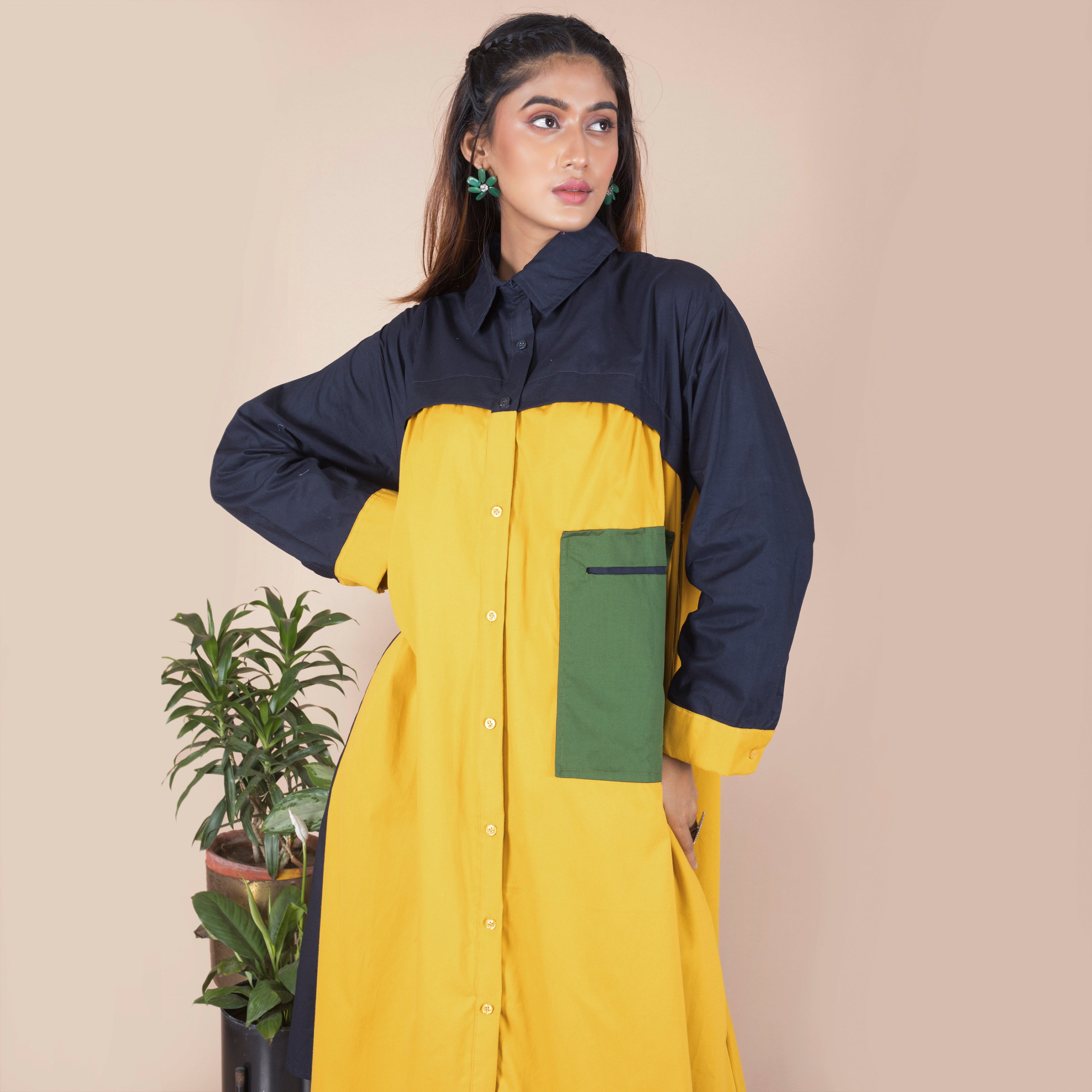 Cotton One Piece Shirt Dress in Solid Colours