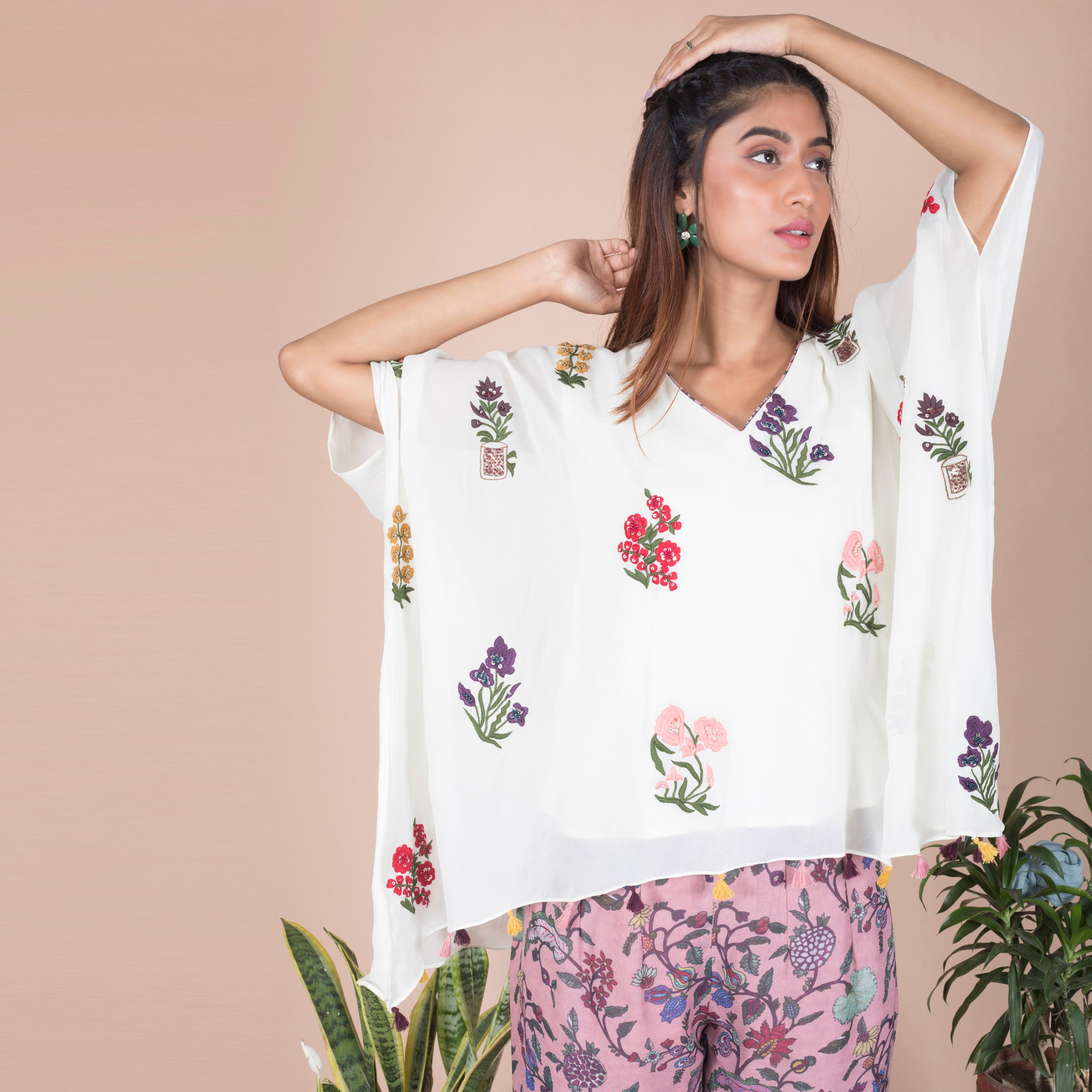 Embroidery with print Cape set