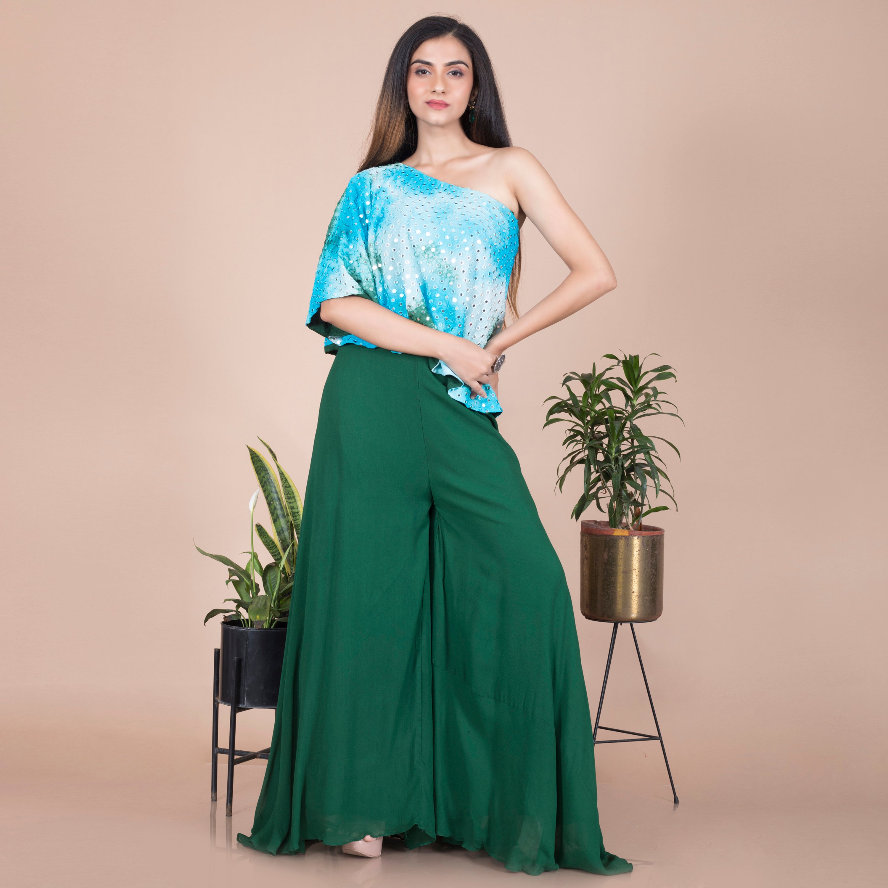 One shoulder top with palazzo