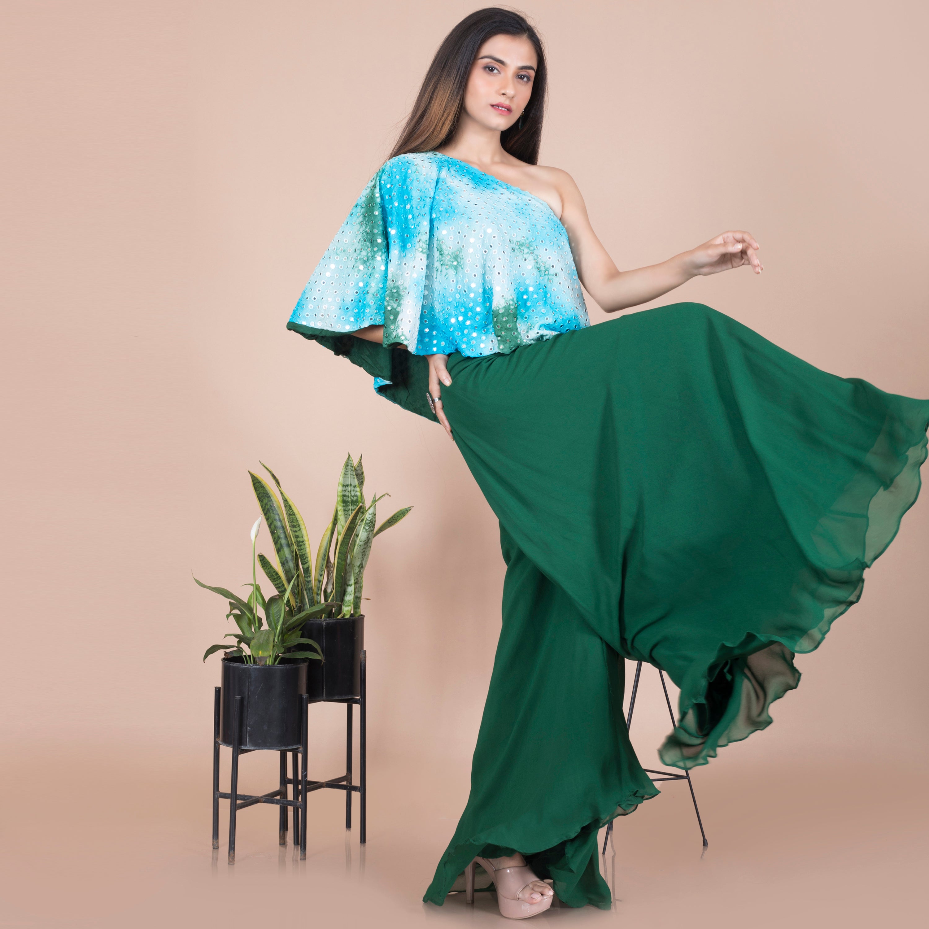 One shoulder top with palazzo