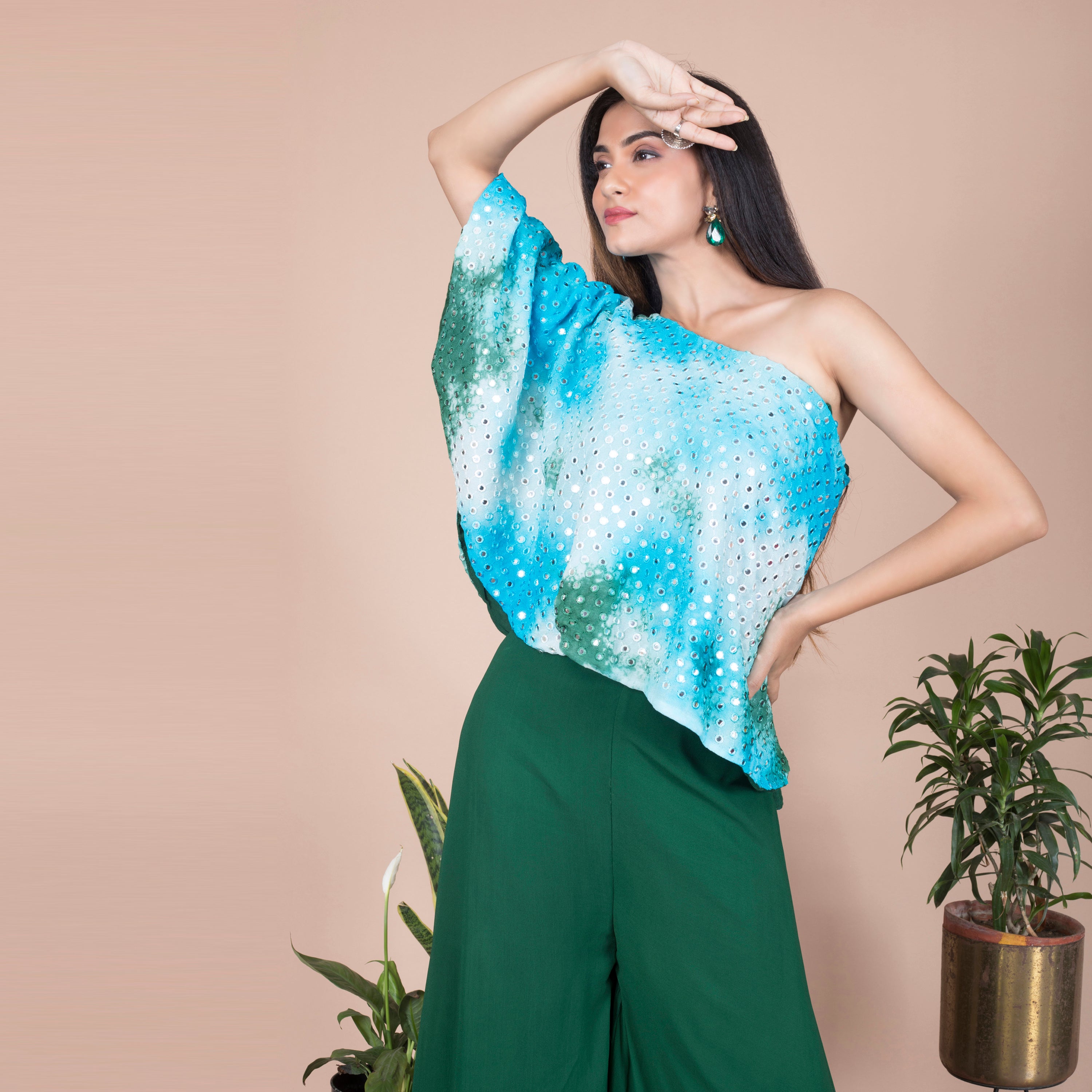 One shoulder top with palazzo