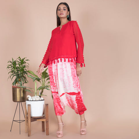 Tussel kurta with tye dye heram pant