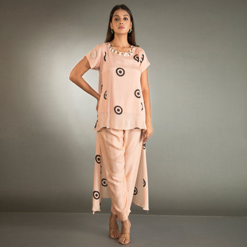 Short sleeved  Co Ord set with  Beaded Neckline