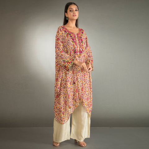 Printed Kaftan Kurta Set with Embroidery work