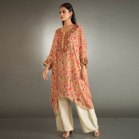 Printed Kaftan Kurta Set with Embroidery work