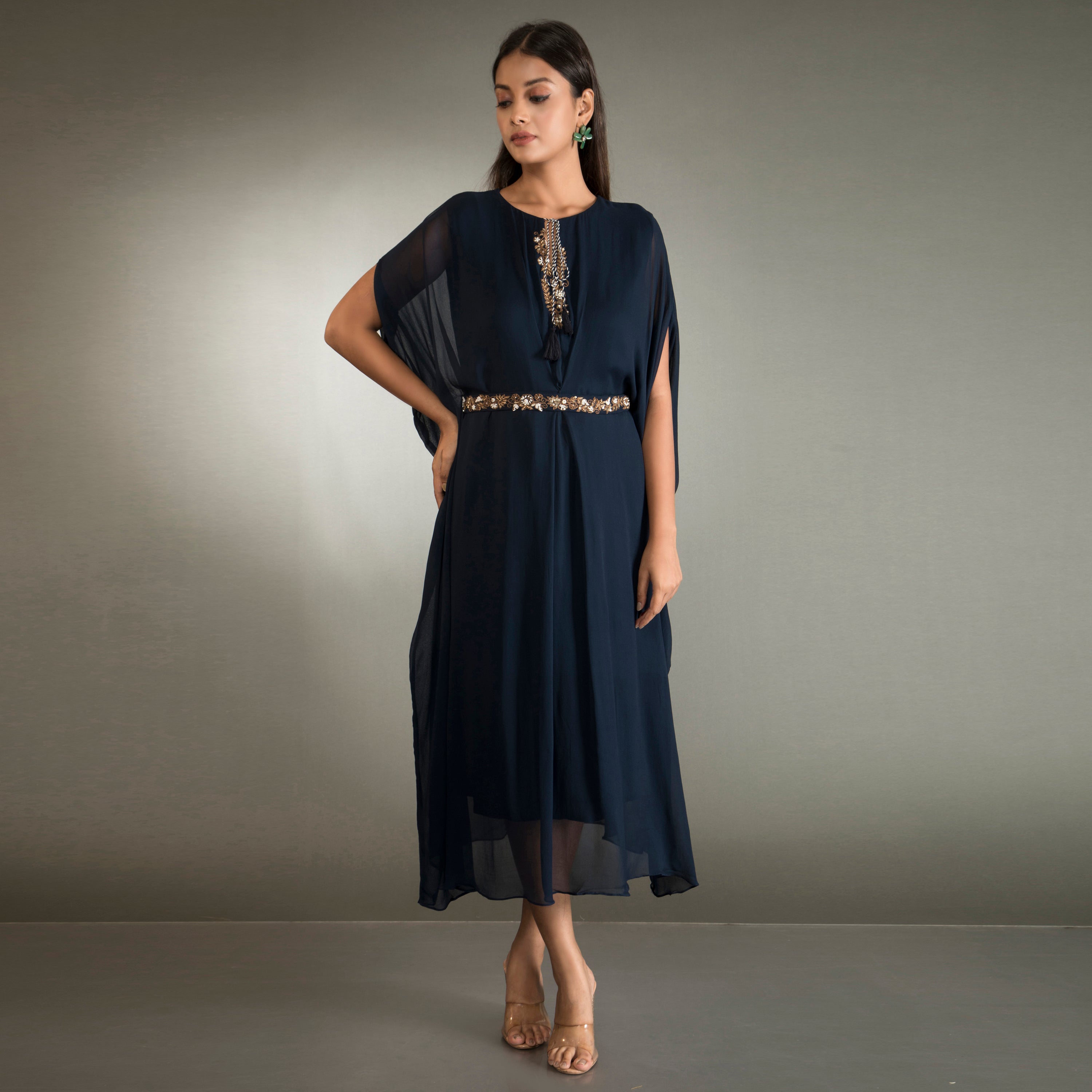 Kaftan Dress with Embroidered Belt