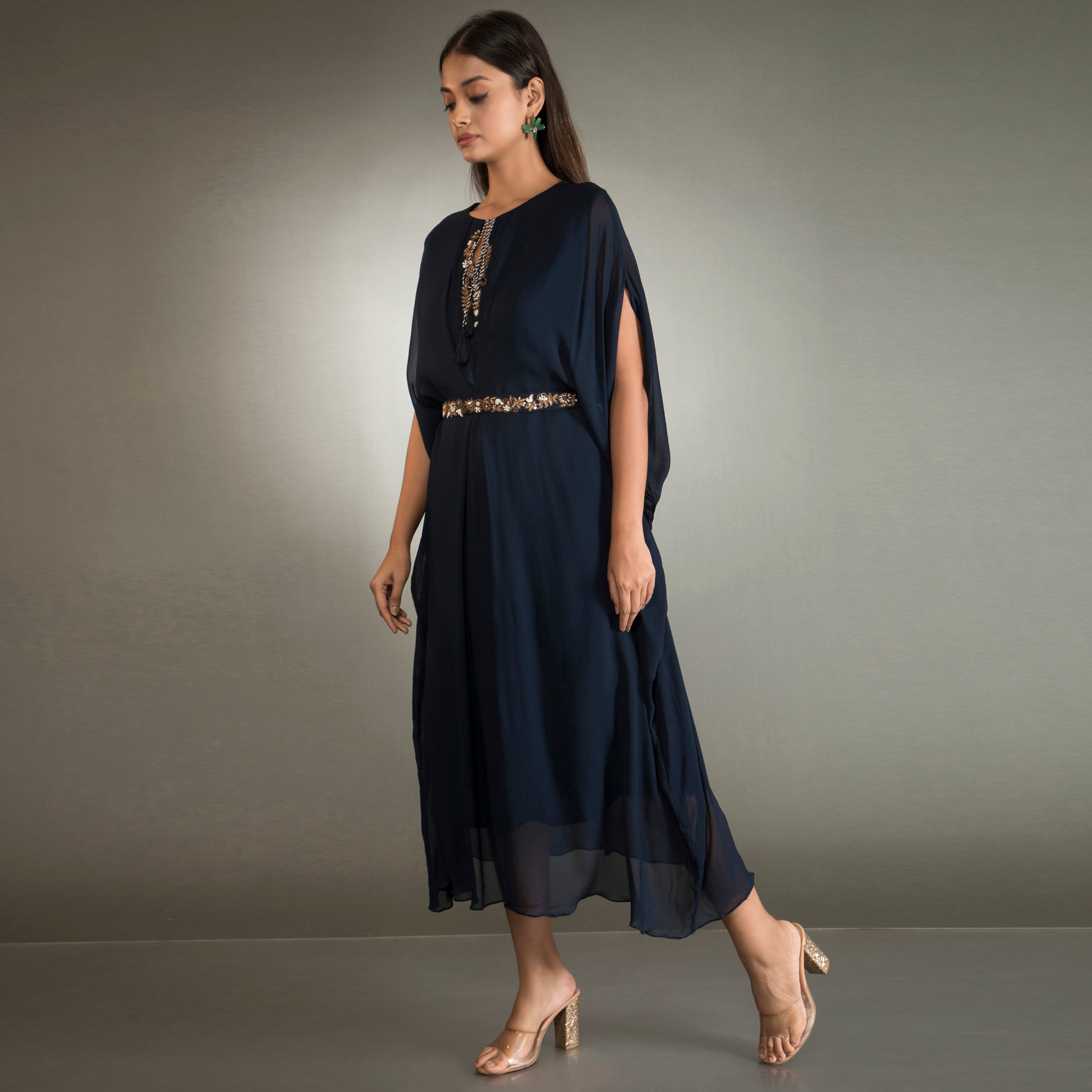 Kaftan Dress with Embroidered Belt