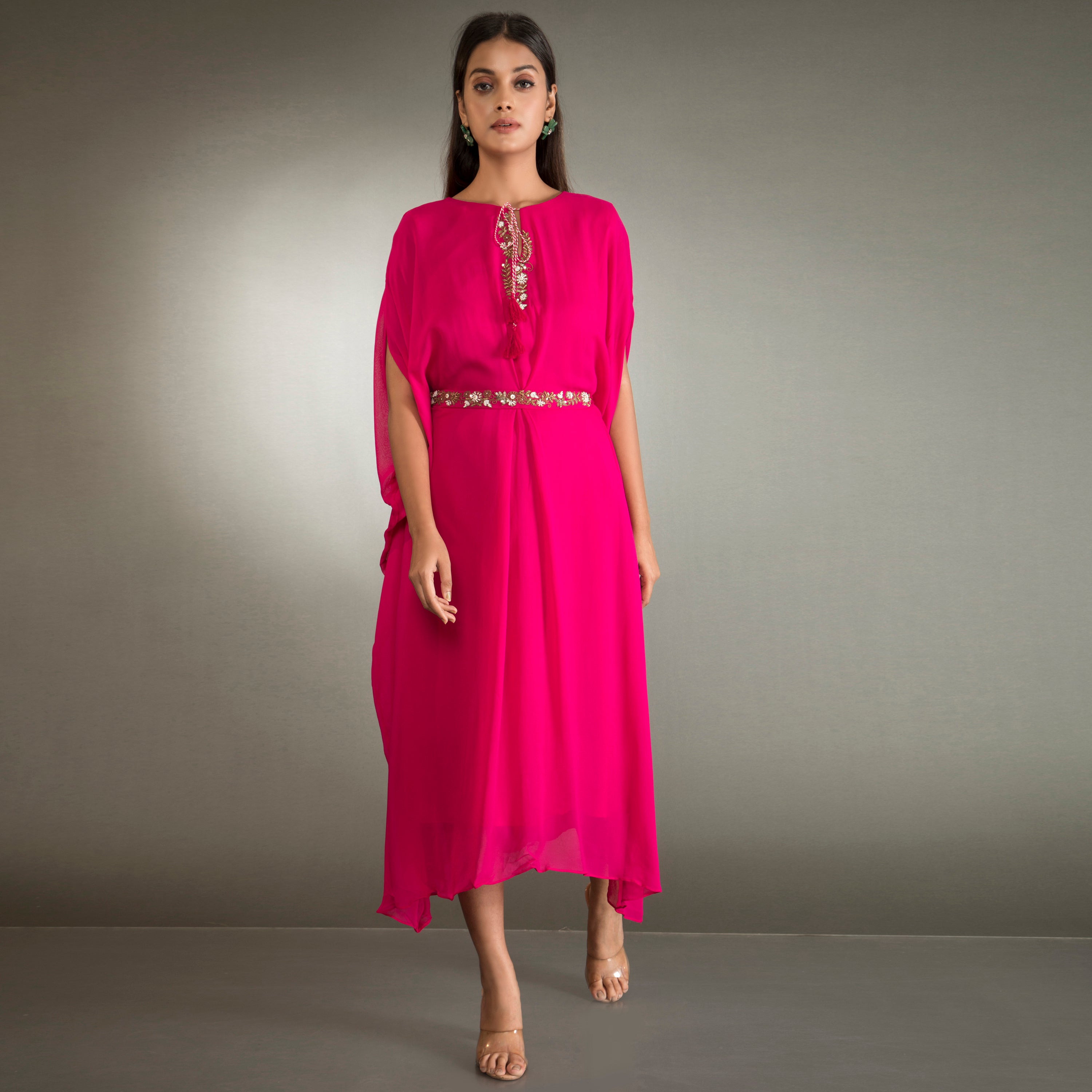 Kaftan Dress with Embroidered Belt