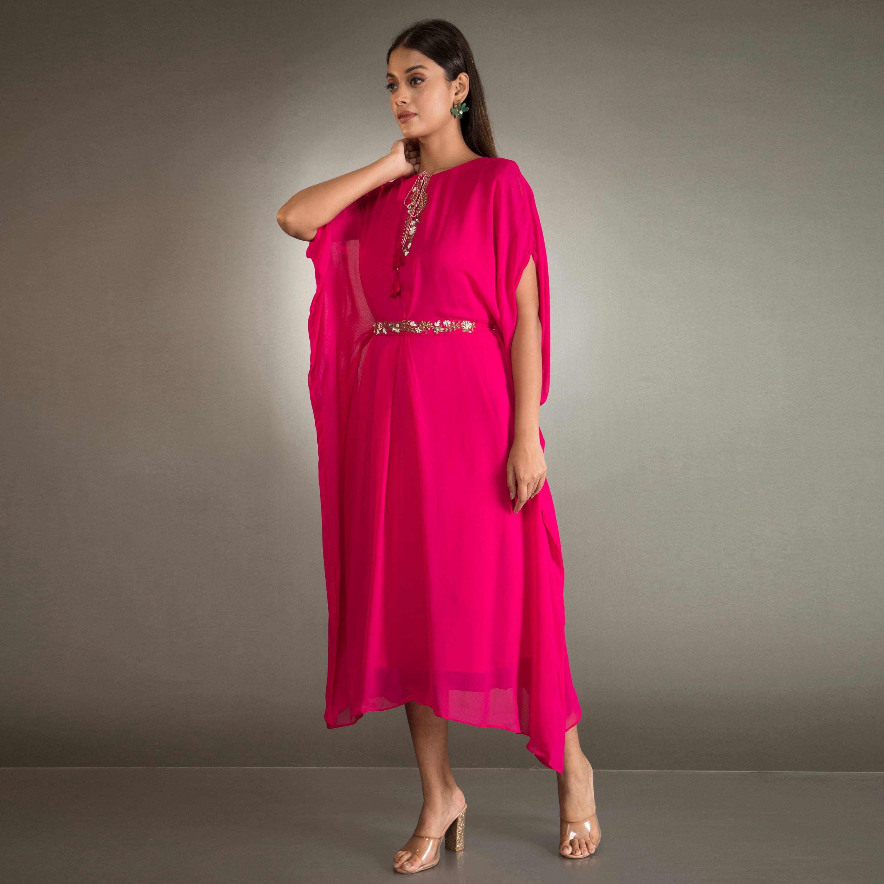 Kaftan Dress with Embroidered Belt