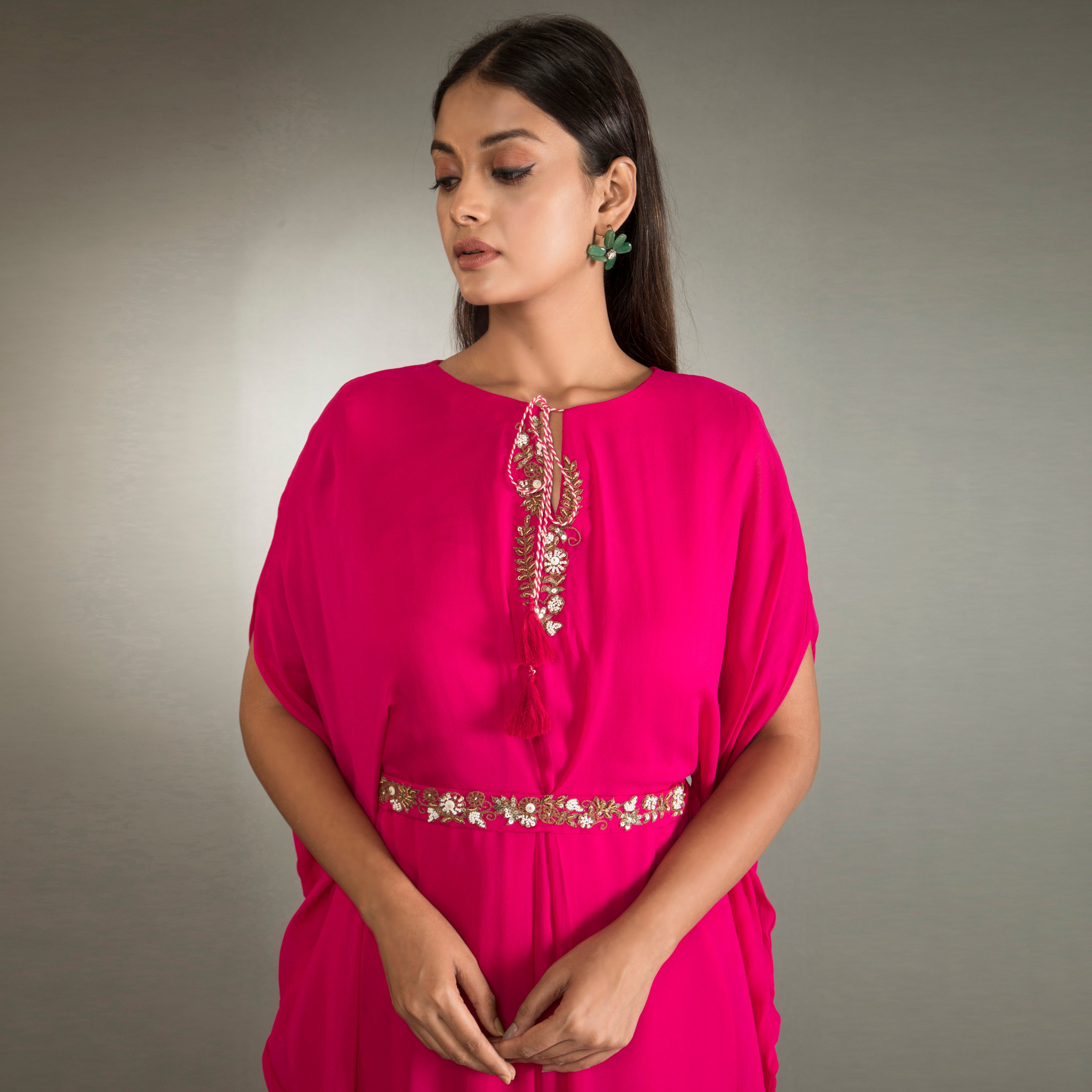 Kaftan Dress with Embroidered Belt