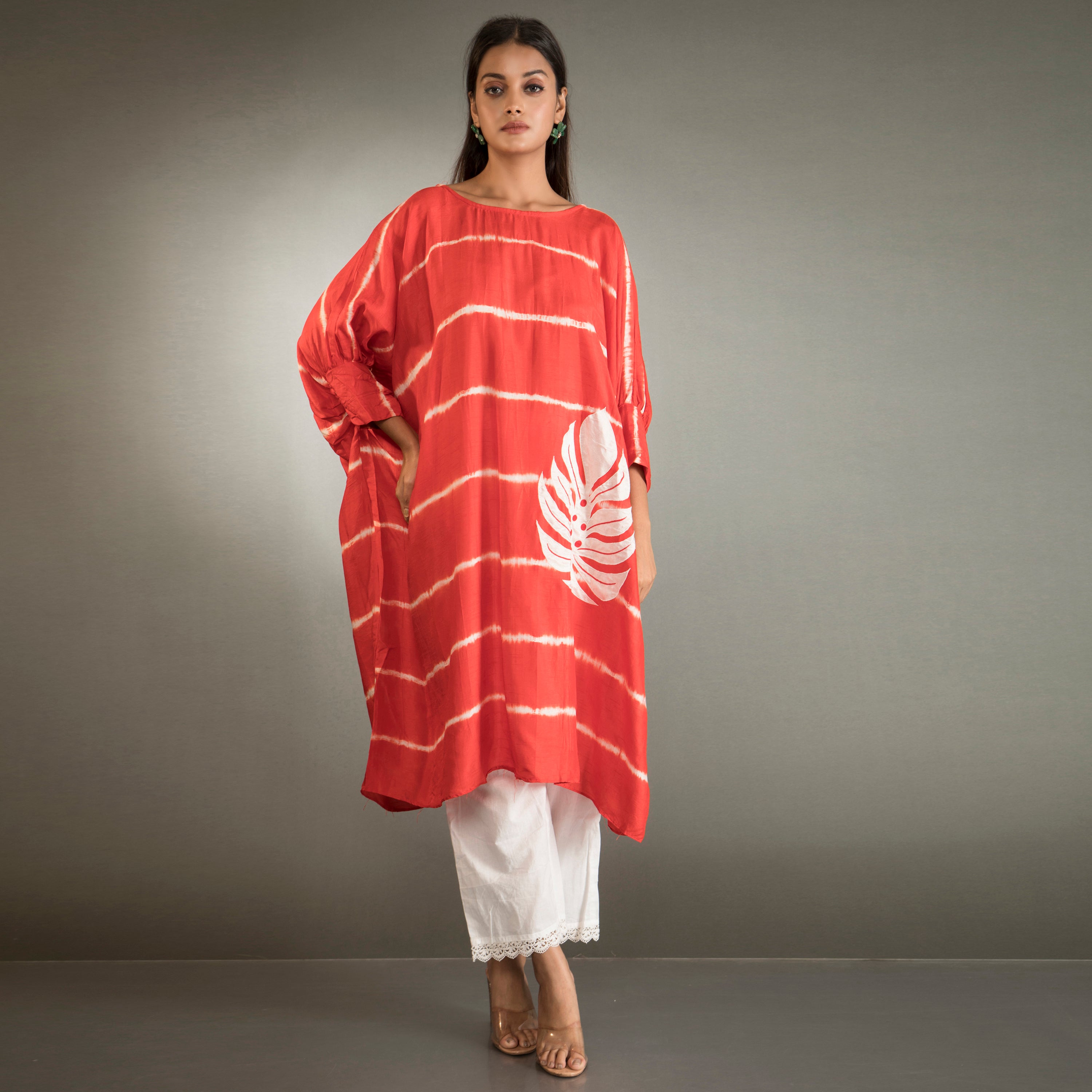 Tie dye applique work kaftan kurta set