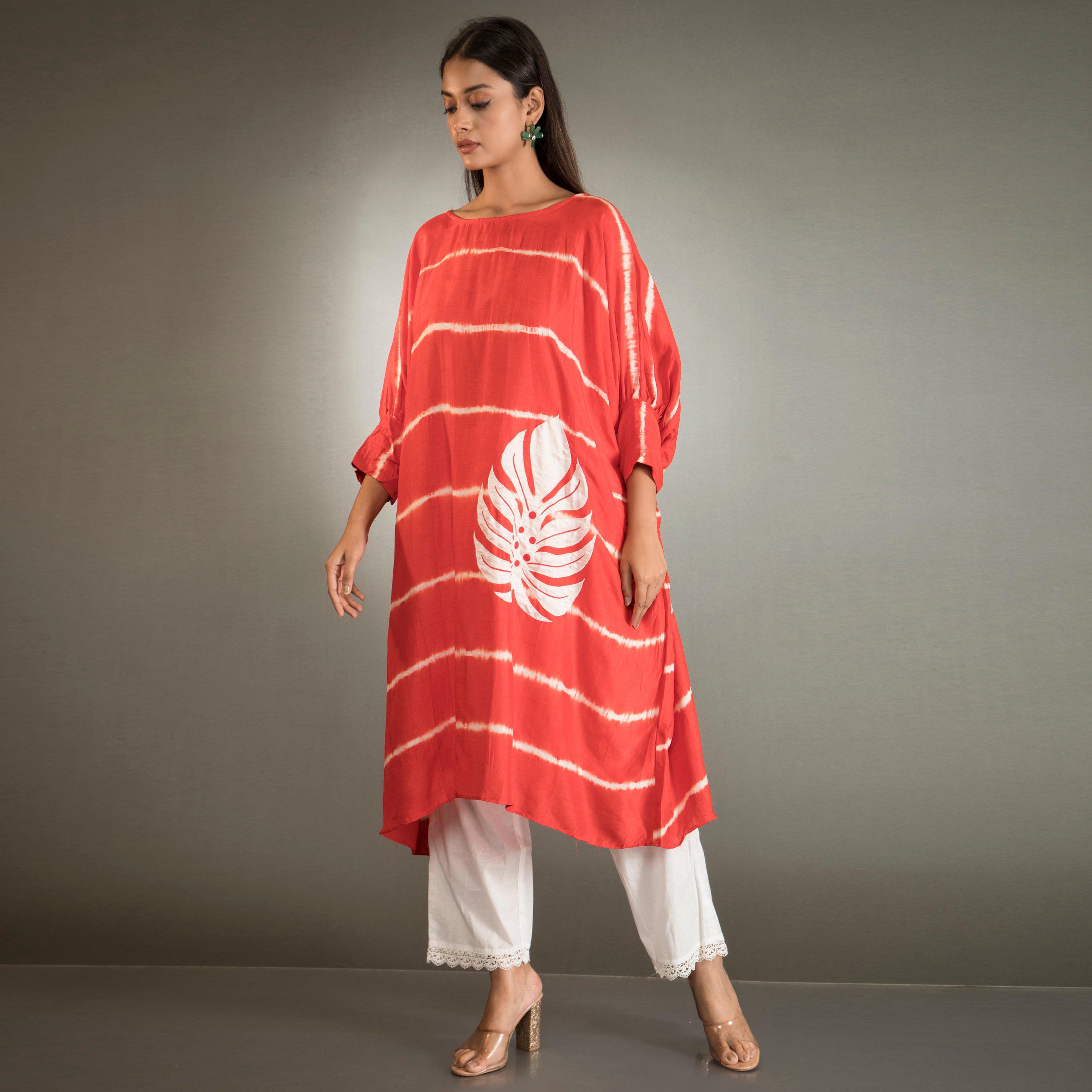 Tie dye applique work kaftan kurta set