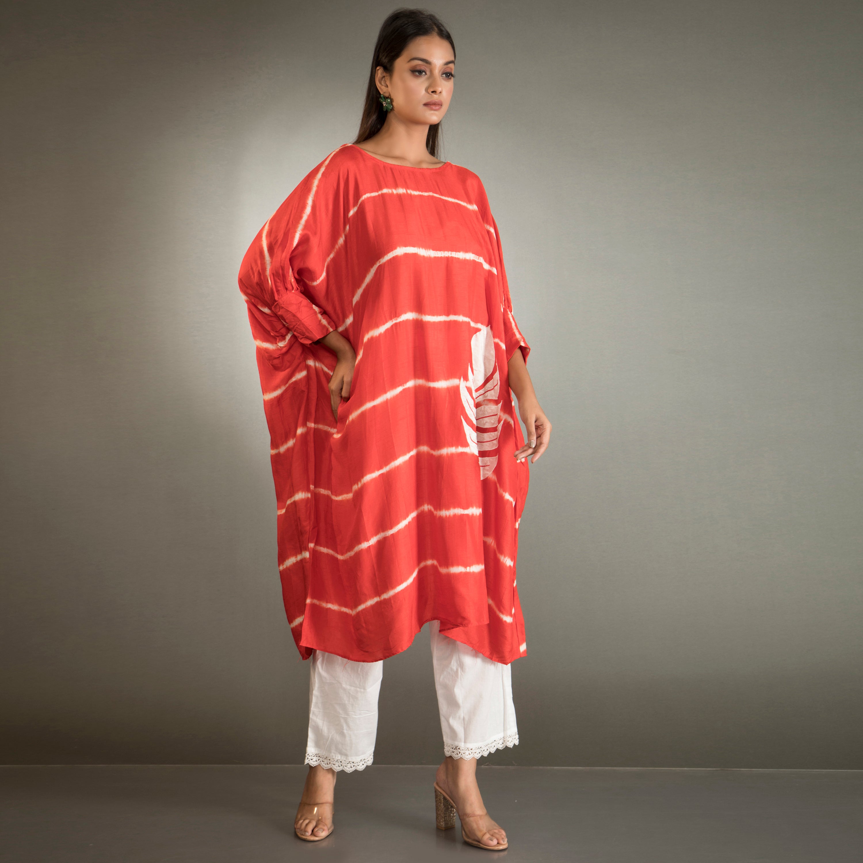 Tie dye applique work kaftan kurta set