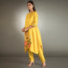 Embroidered patch work yellow kurta set