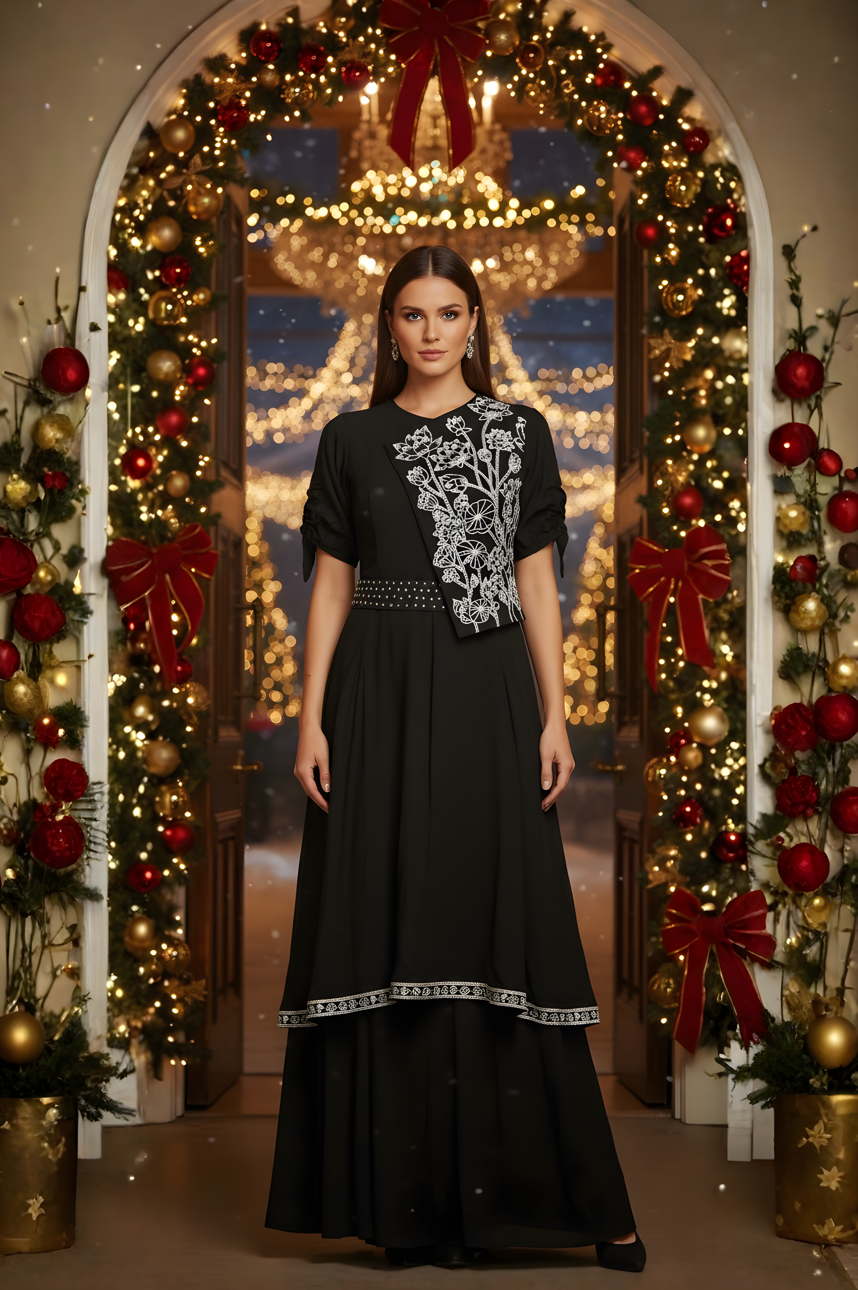 Crepe Thread Work  Front and Back One Piece Gown