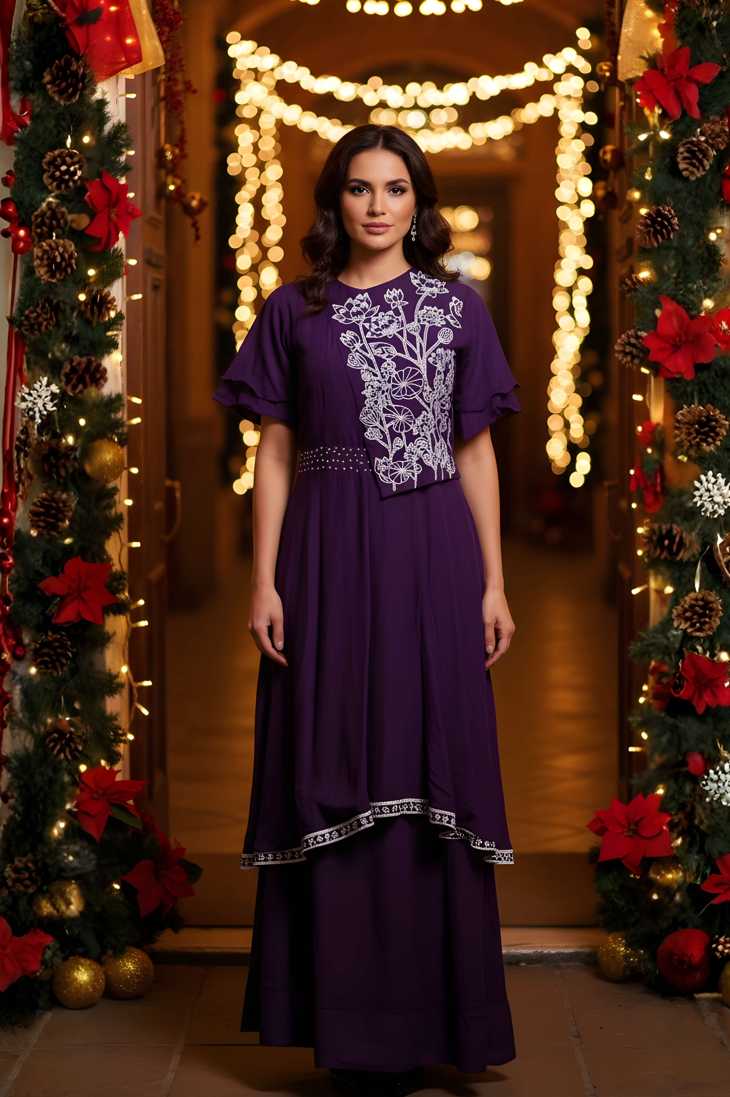 Crepe Thread Work  Front and Back One Piece Gown